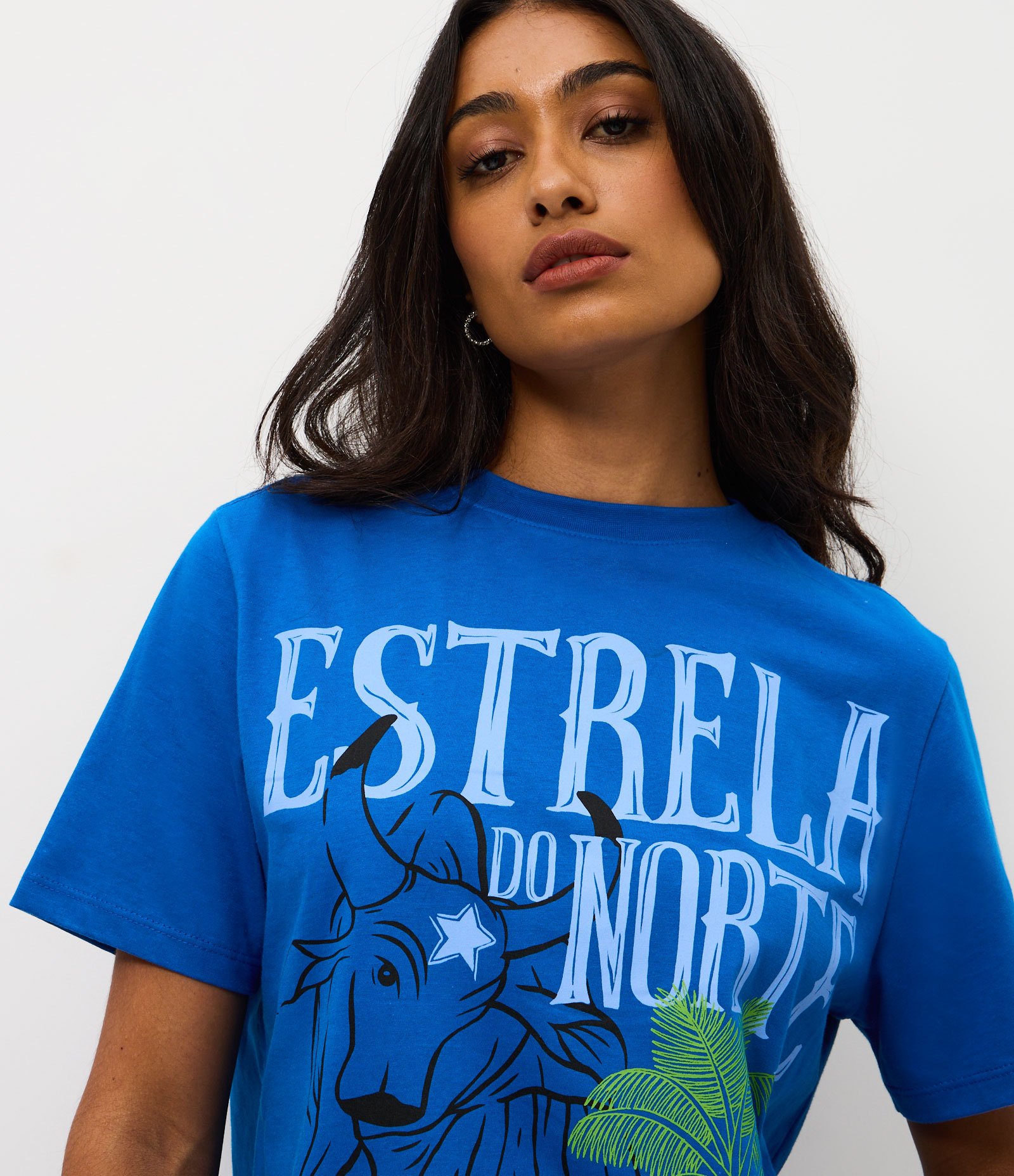 Camiseta em Algodão com Estampa Estrela do Norte Azul 3