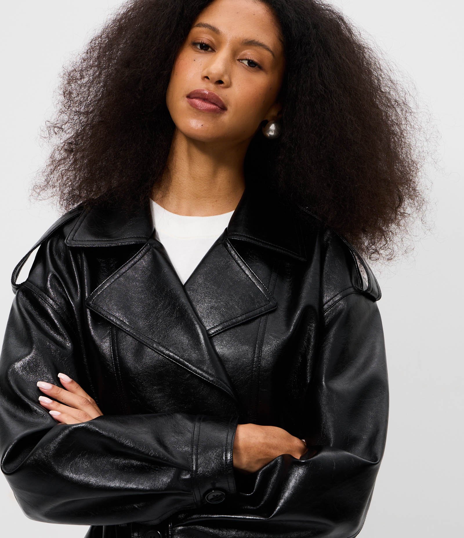 Jaqueta Trench Coat em PU com Cinto Preto 4