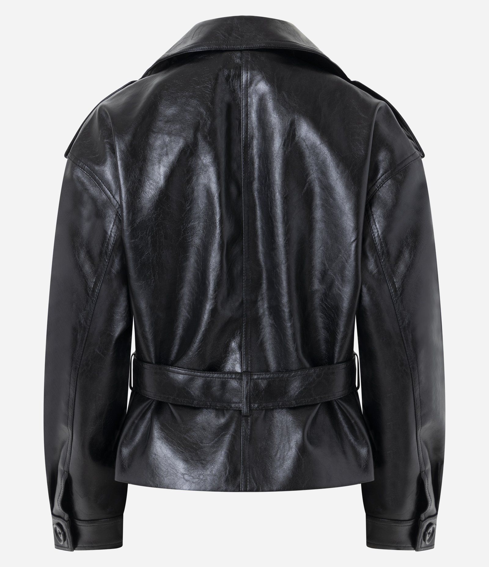 Jaqueta Trench Coat em PU com Cinto Preto 7