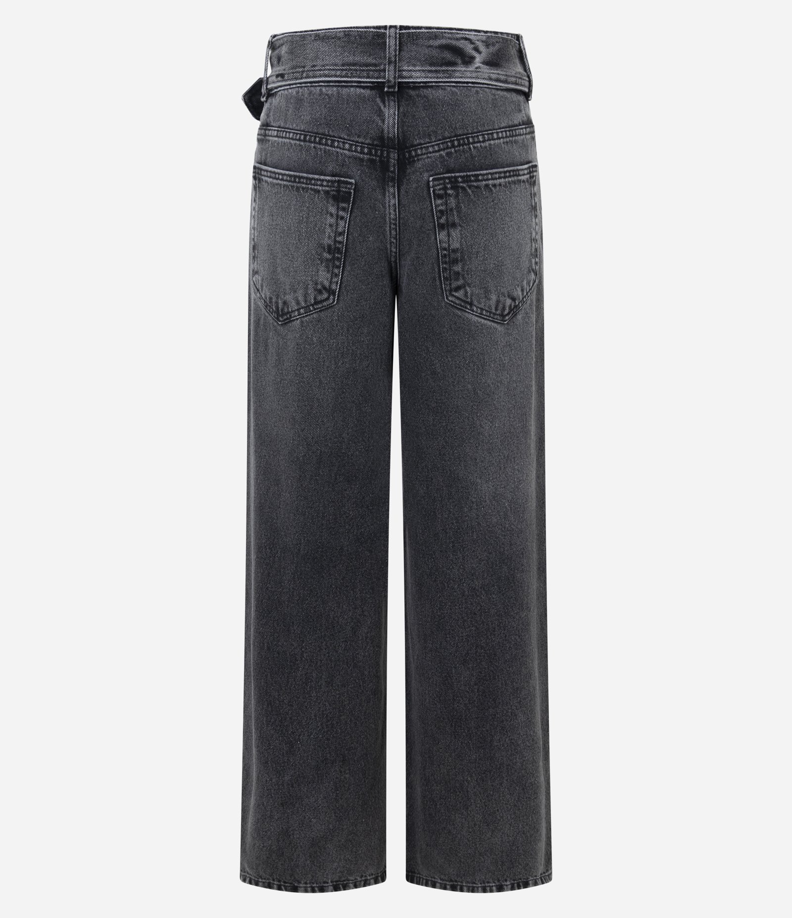 Calça Wide Leg Jeans com Cintura Baixa e Cinto com Fivela Cinza Escuro 2