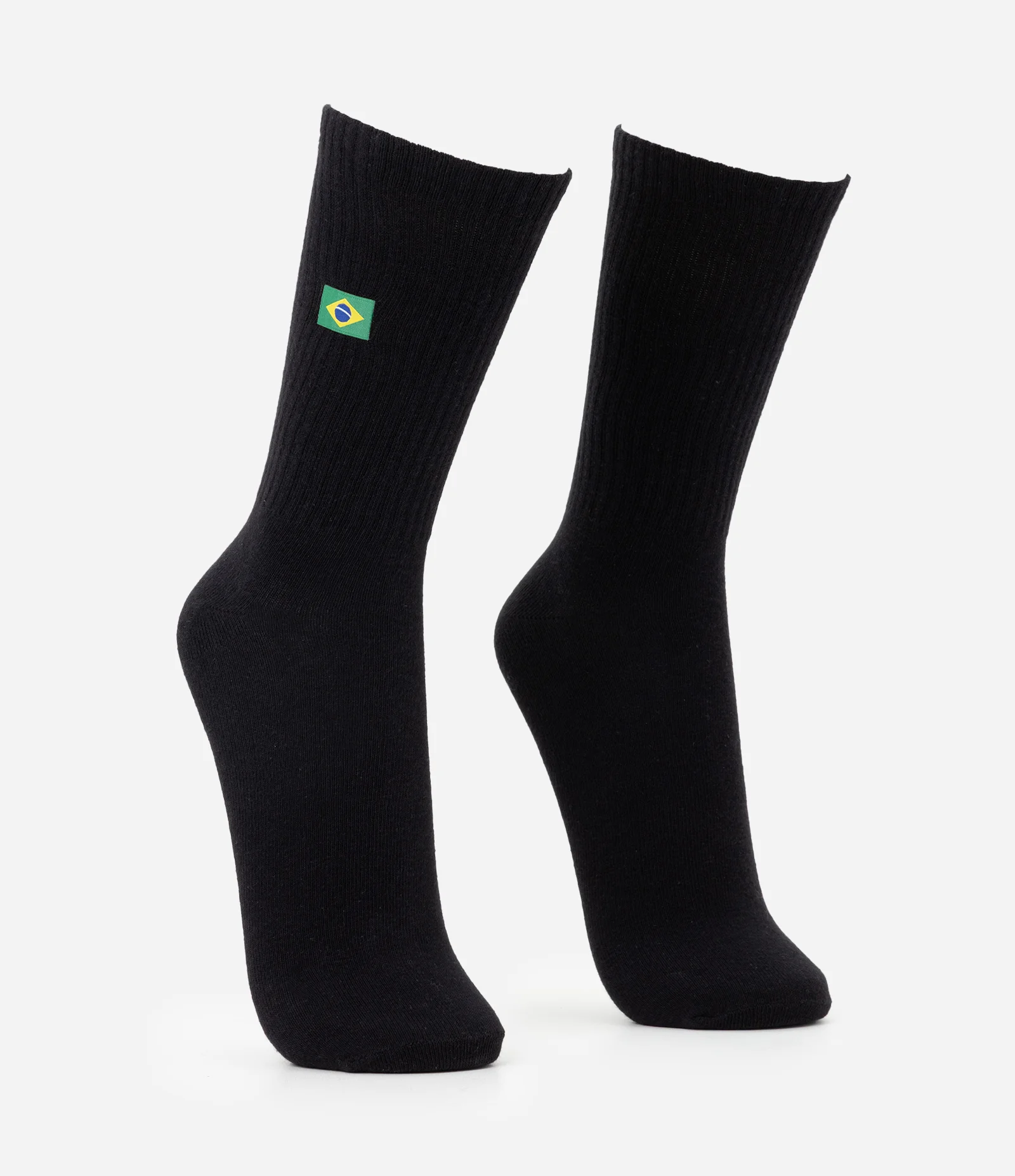 Meia Cano Longo Geométrica com Bandeira do Brasil Preto 2