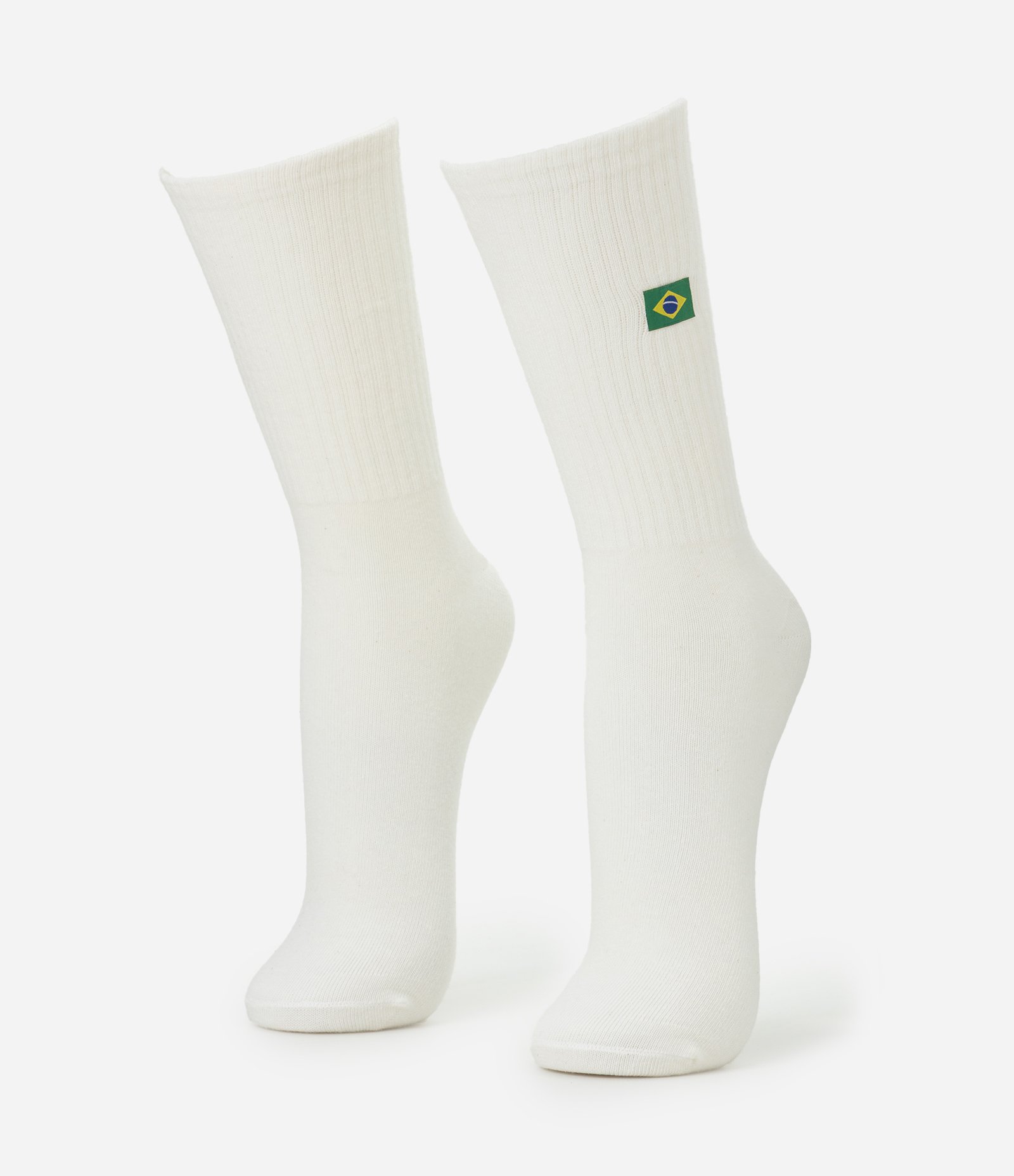 Meia Cano Longo Geométrica com Bandeira do Brasil Branco 2