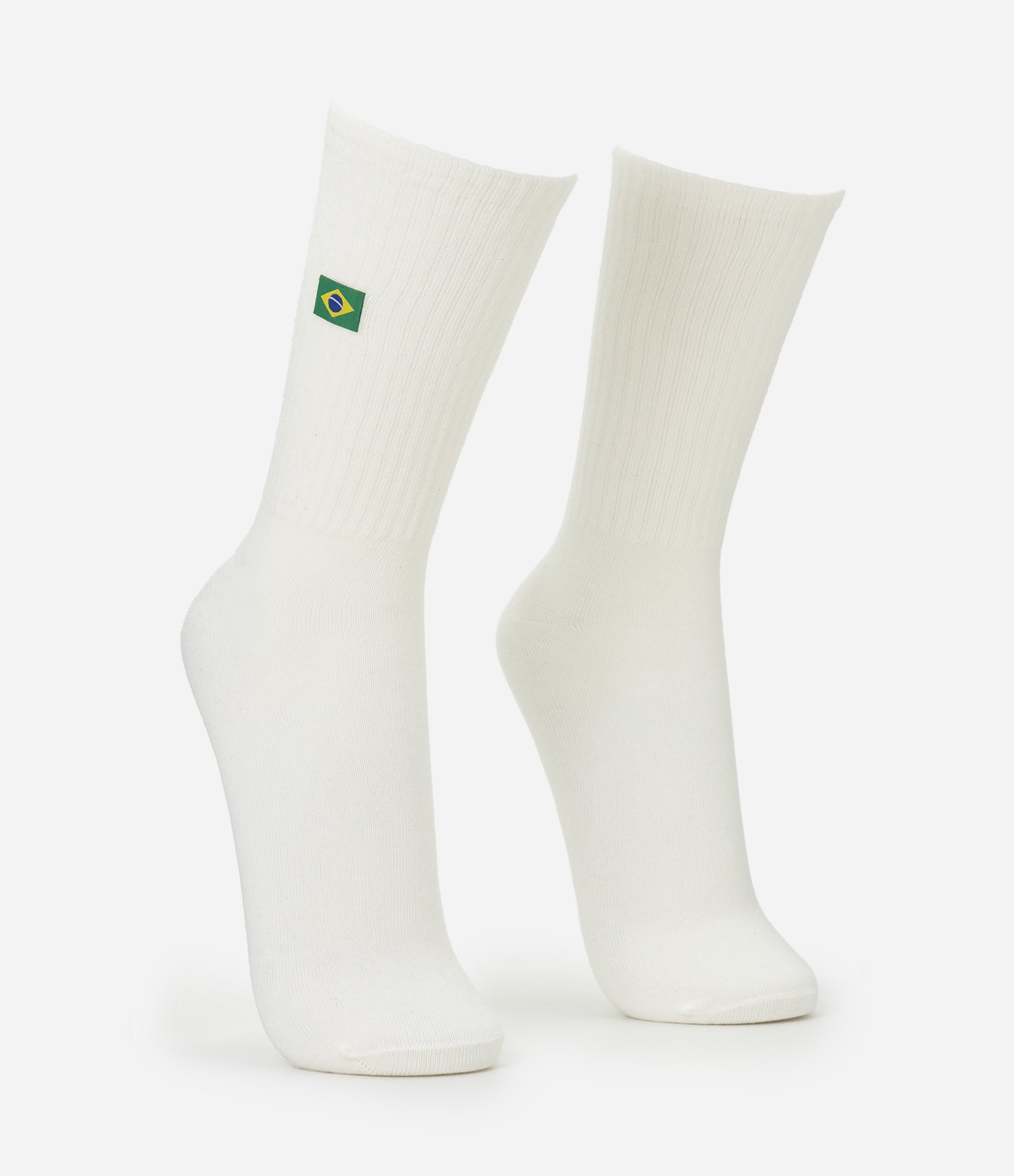 Meia Cano Longo Geométrica com Bandeira do Brasil Branco 3