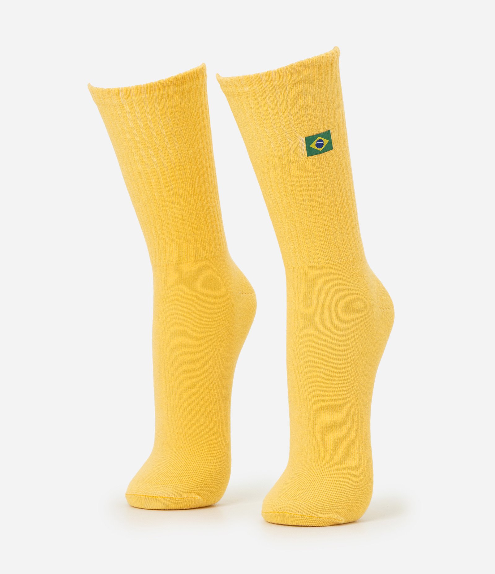 Meia Cano Longo Geométrica com Bandeira do Brasil Amarelo 1