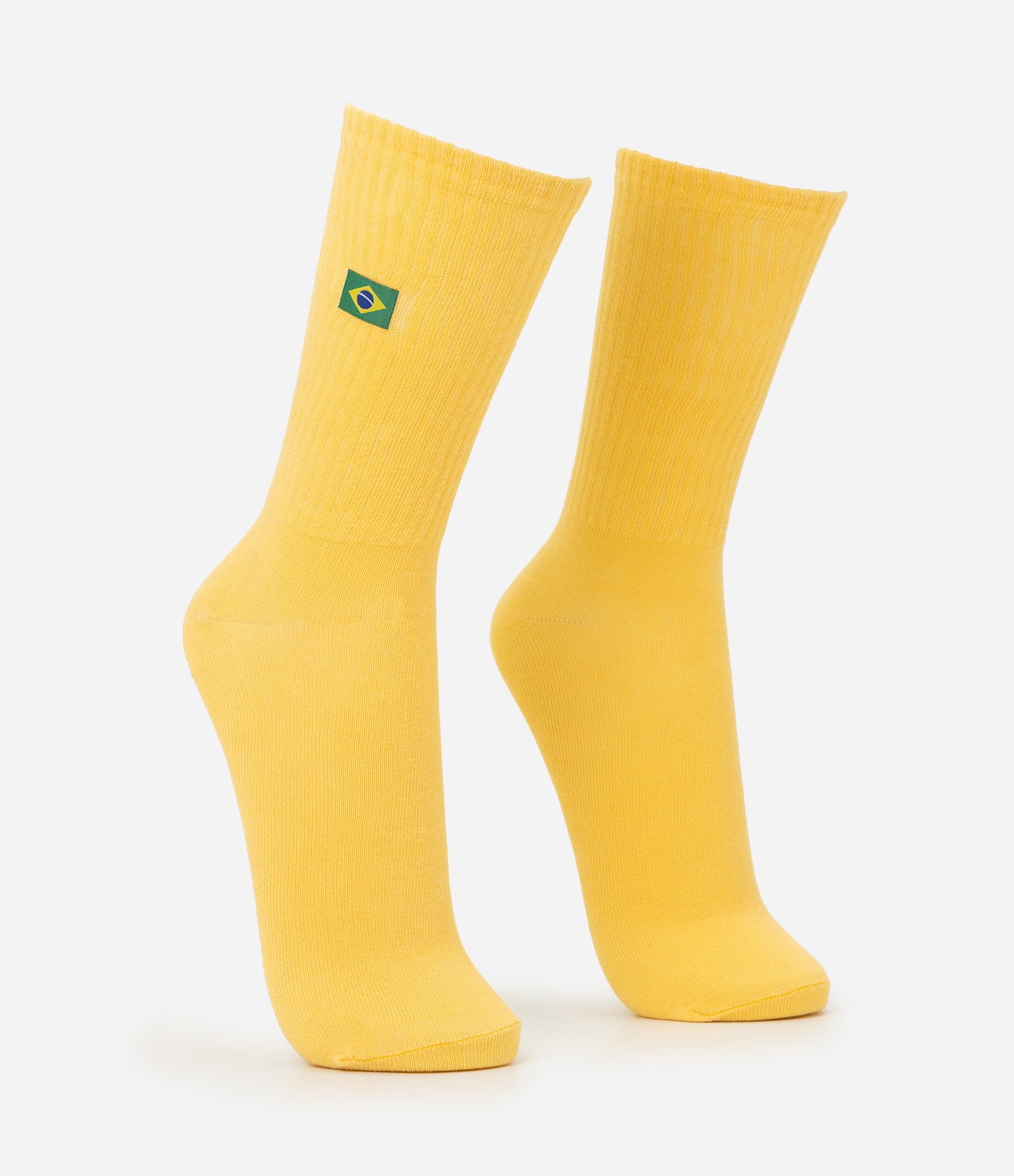 Meia Cano Longo Geométrica com Bandeira do Brasil Amarelo 2