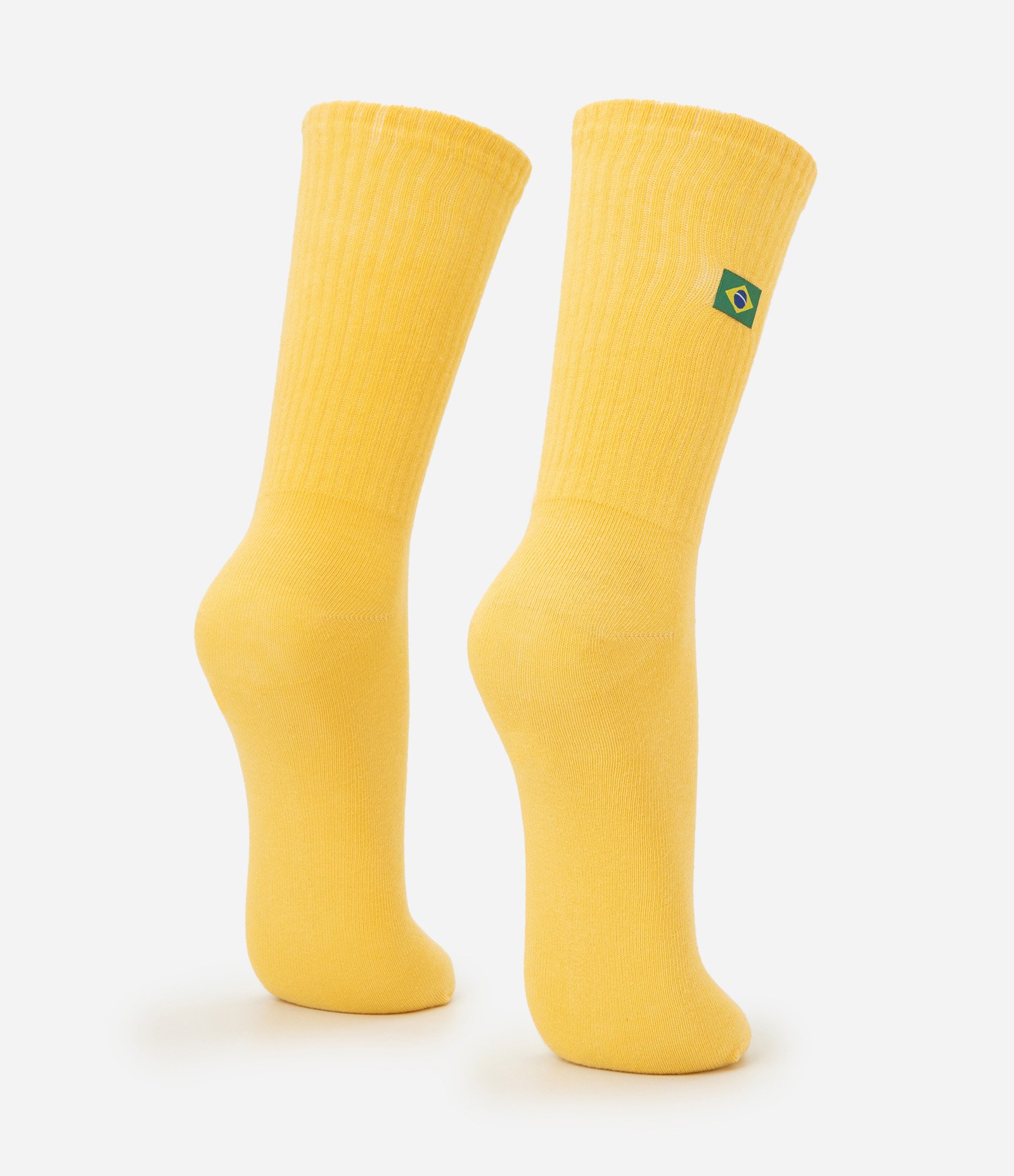 Meia Cano Longo Geométrica com Bandeira do Brasil Amarelo 3