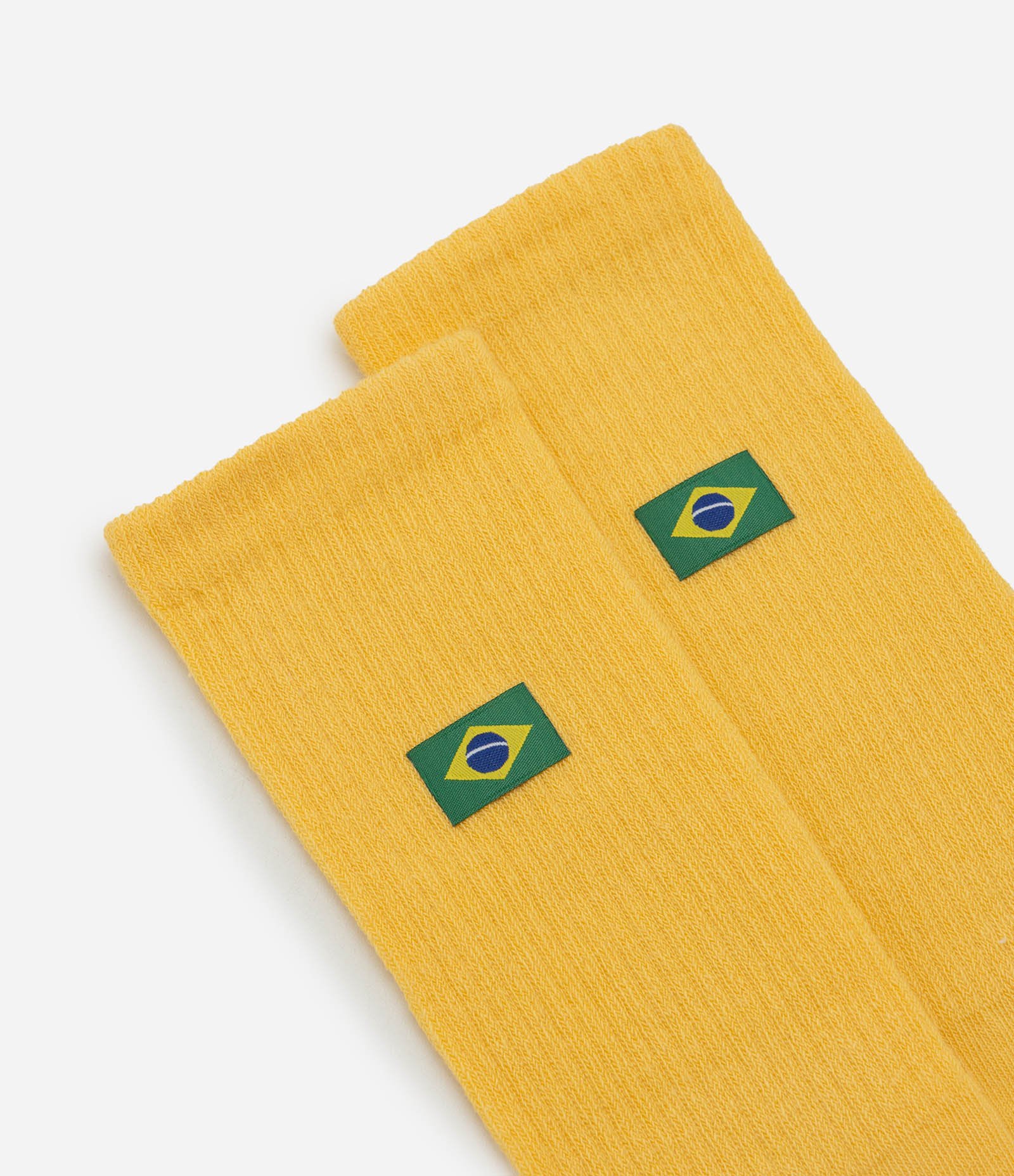 Meia Cano Longo Geométrica com Bandeira do Brasil Amarelo 4