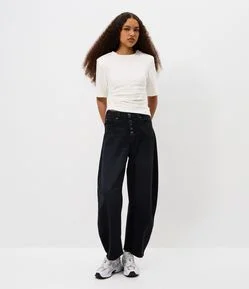 Calça Baggy Balloon em Jeans com Cintura Média
