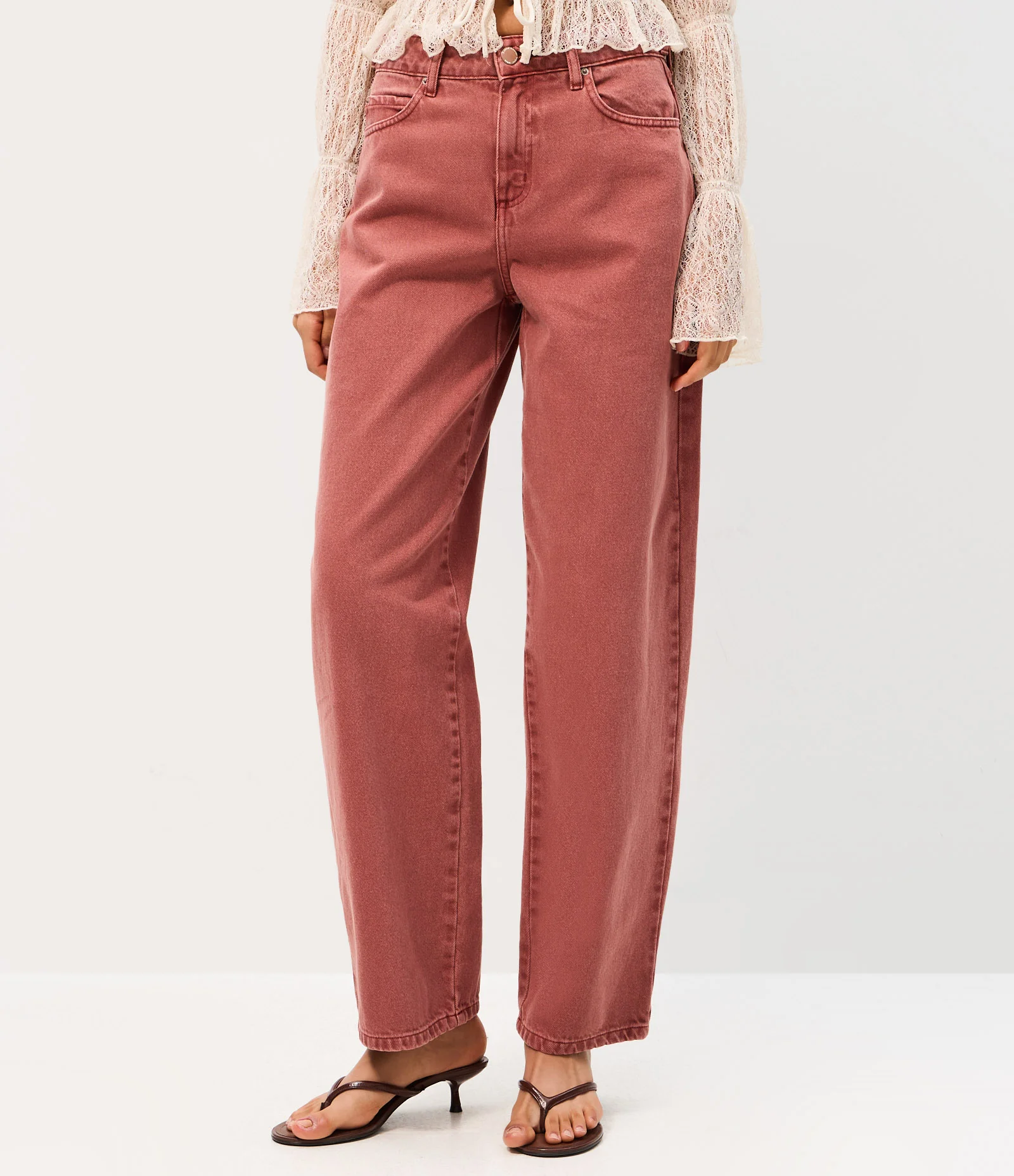 Calça Baggy em Sarja com Cintura Média Ajustável Rose 2