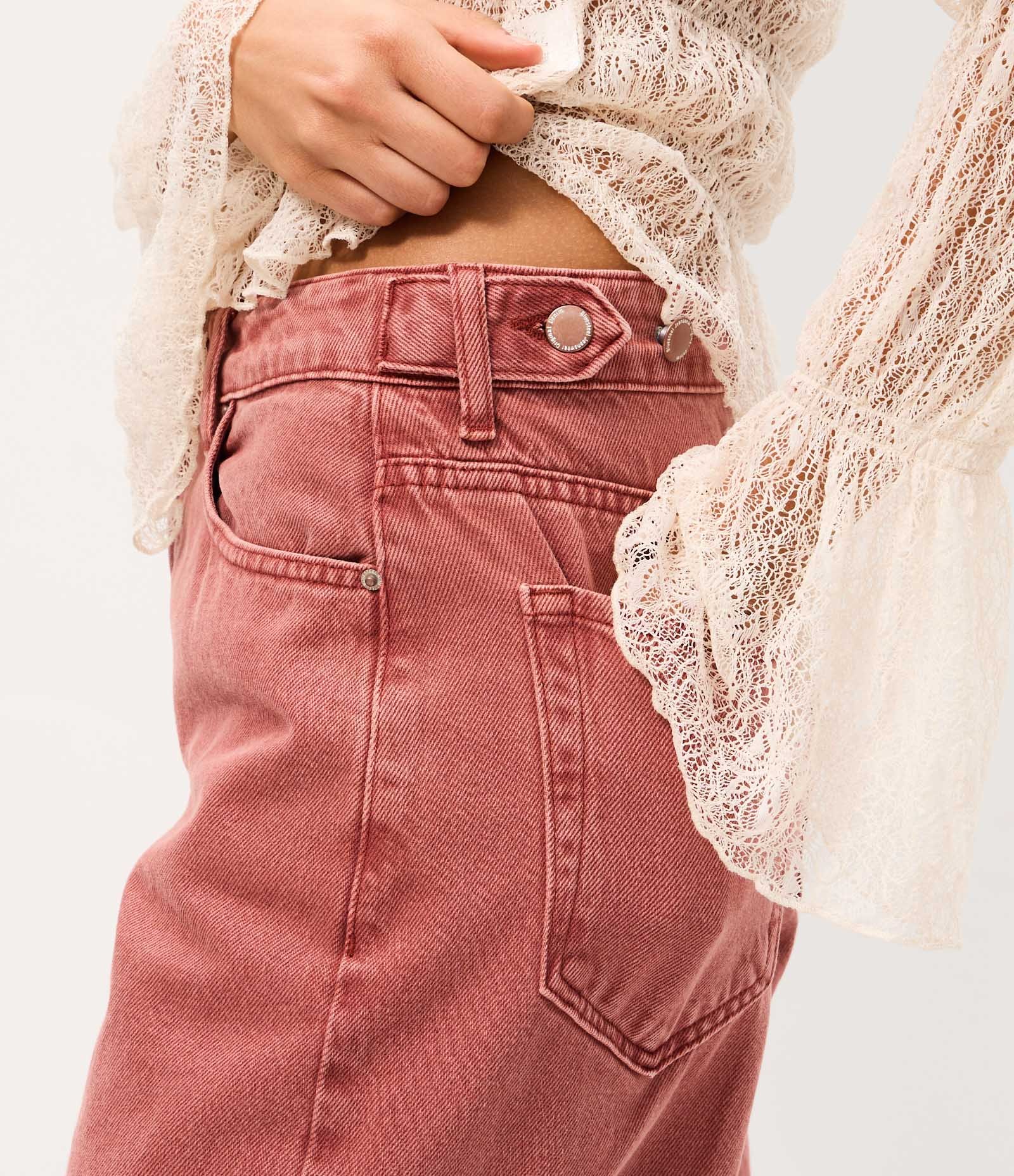 Calça Baggy em Sarja com Cintura Média Ajustável Rose 3
