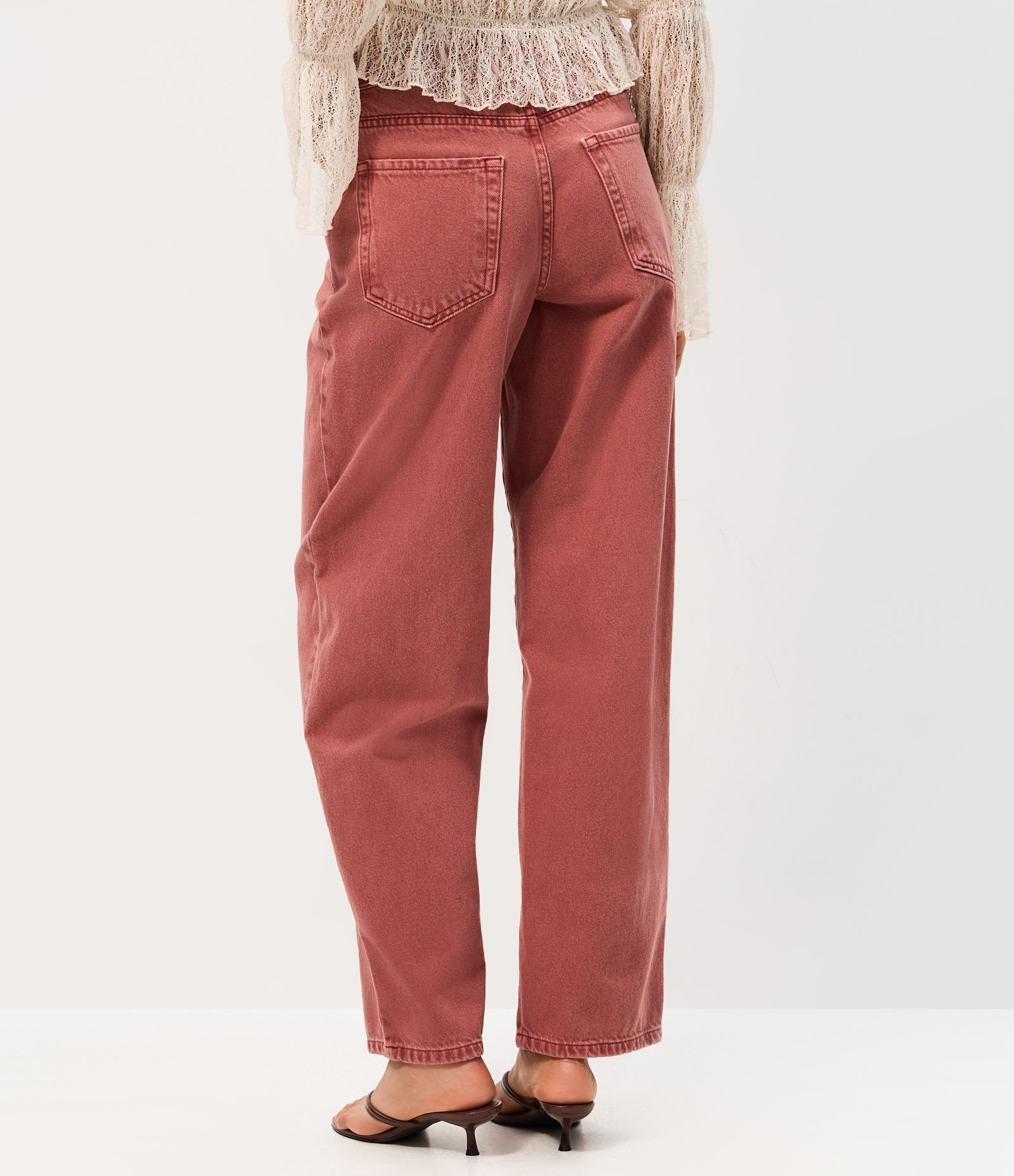 Calça Baggy em Sarja com Cintura Média Ajustável Rose 4