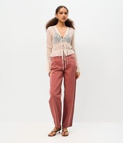 Calça Baggy em Sarja com Cintura Média Ajustável