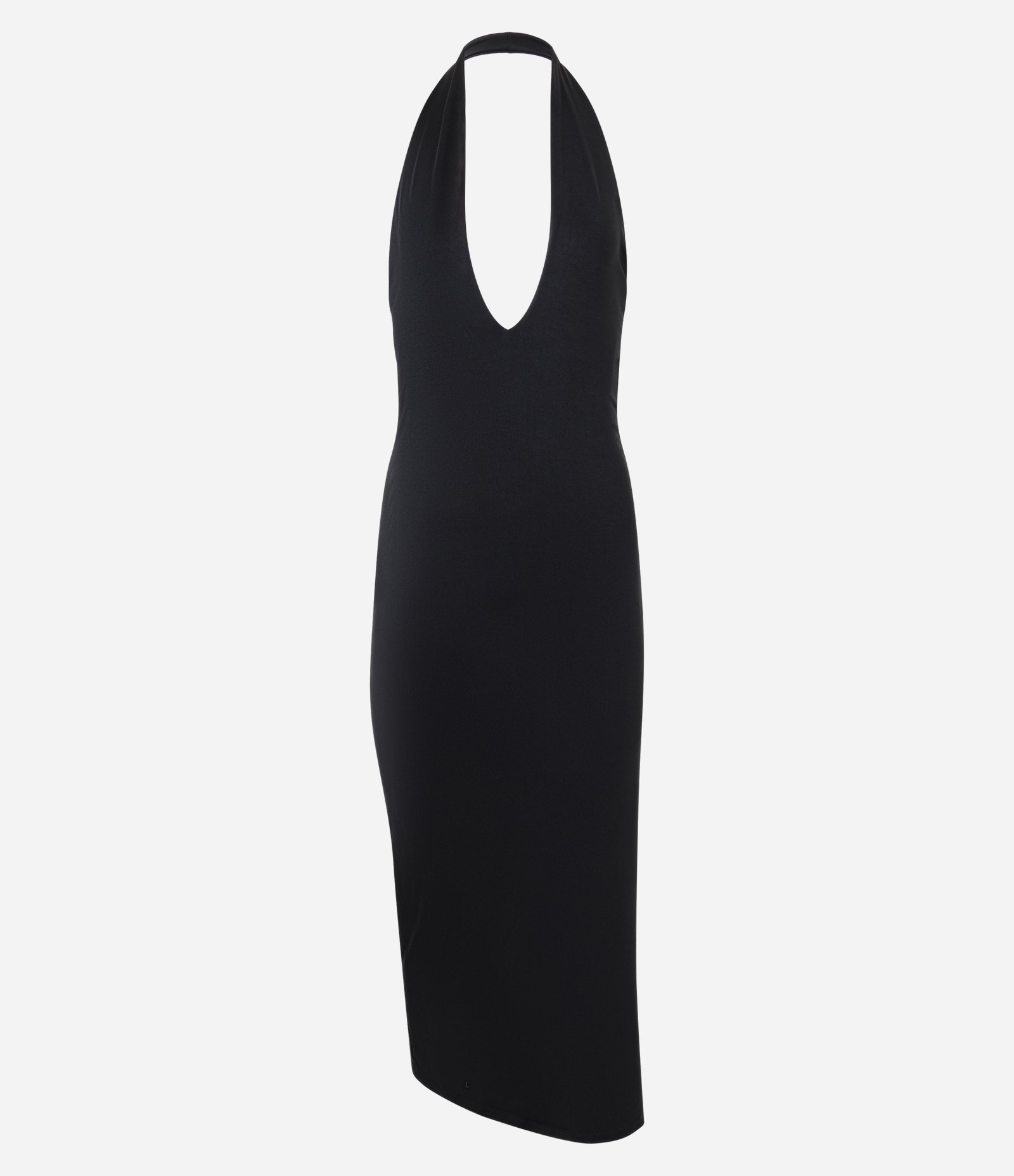 Vestido Frente Única Midi em Microfibra com Decote V Preto 1