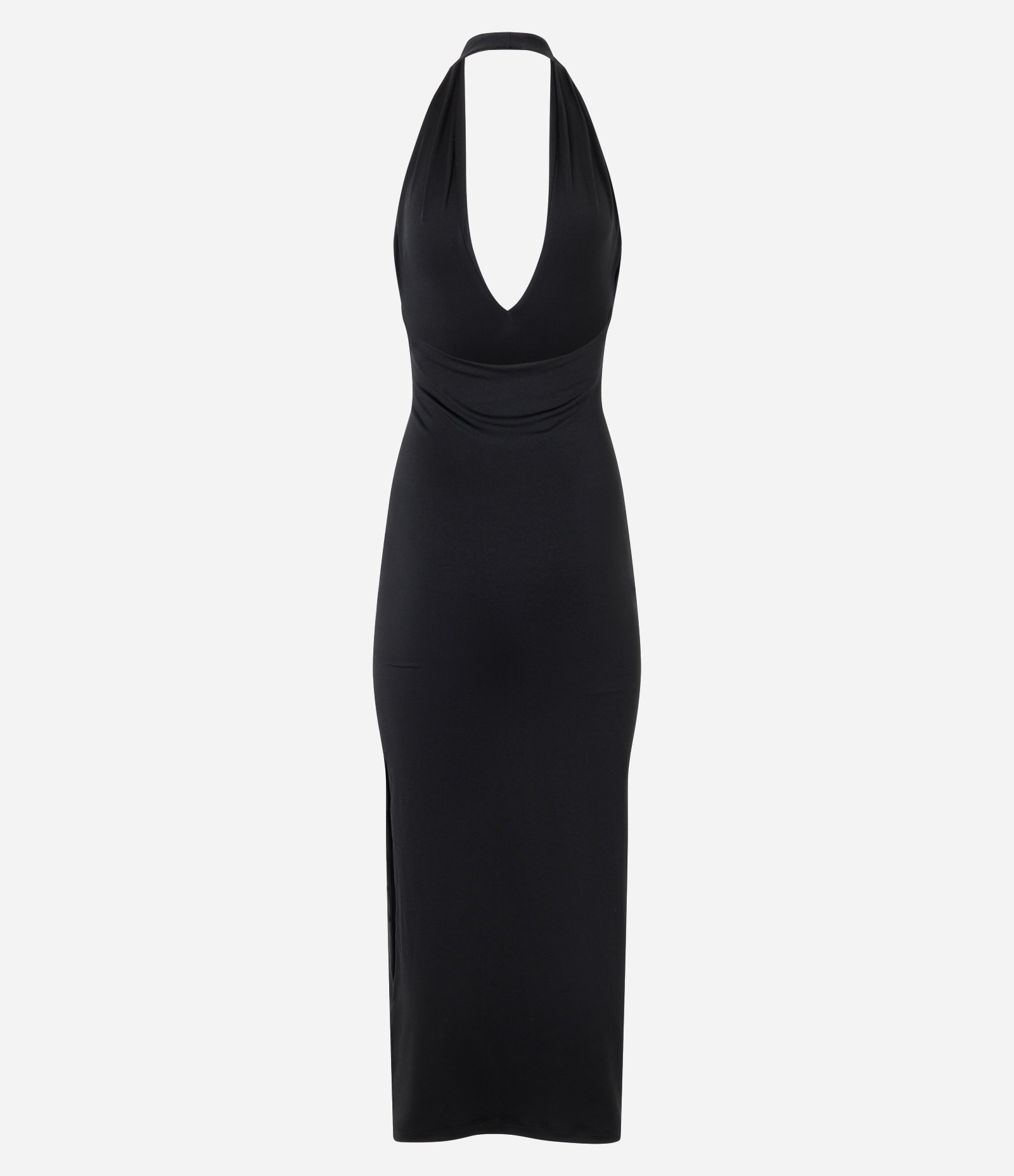 Vestido Frente Única Midi em Microfibra com Decote V Preto 2