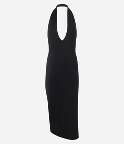 Vestido Frente Única Midi em Microfibra com Decote V