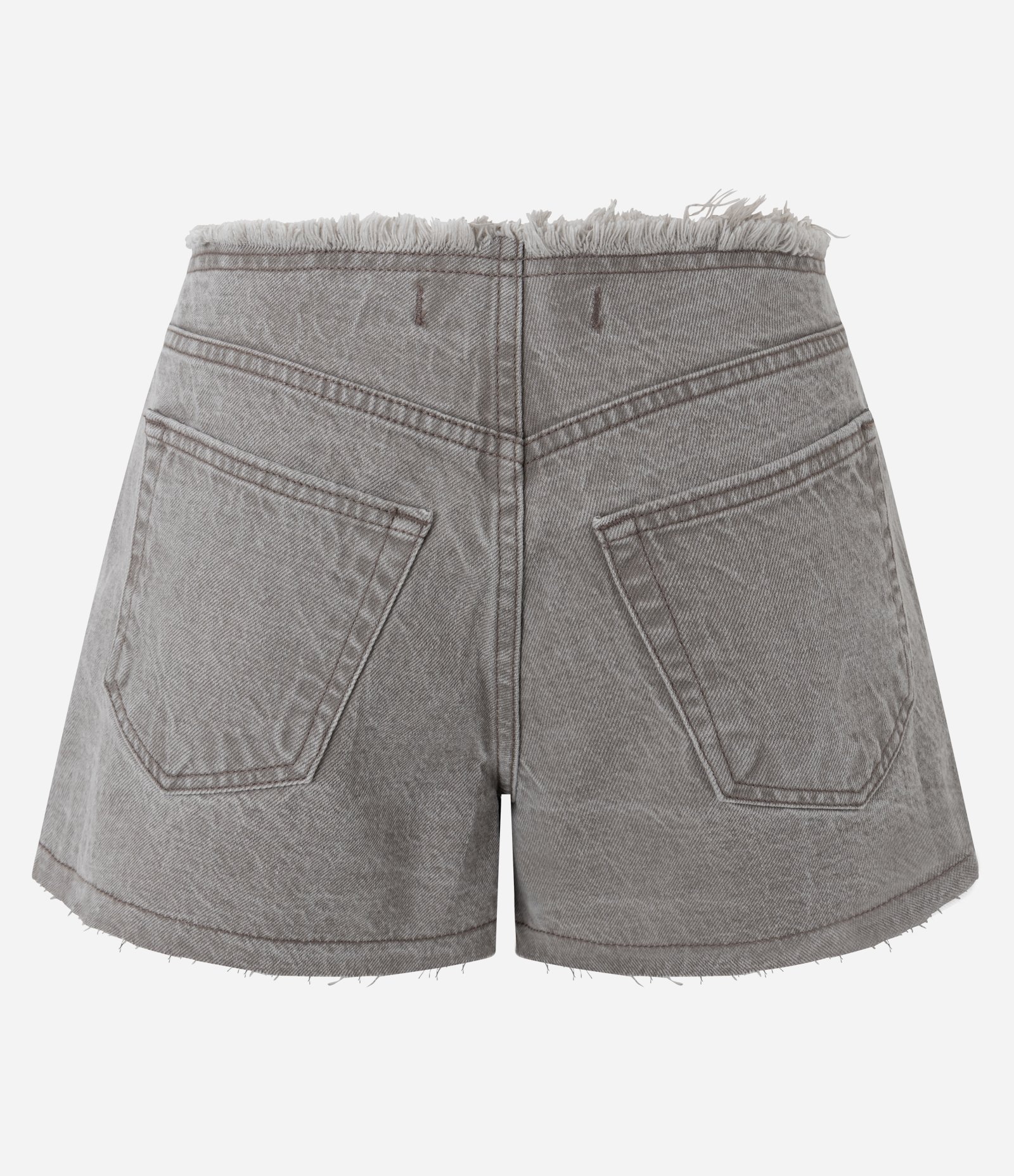 Short em Sarja com Cintura Baixa e Desfiada Cinza 6