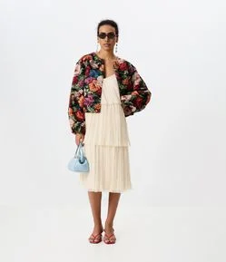 Vestido Evasê midi em Chiffon com Camadas