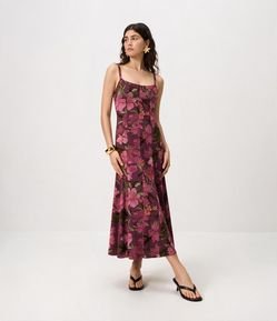 Vestido Midi em Chiffon Floral com Decote Quadrado