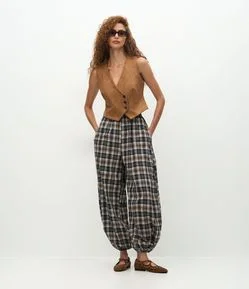 Calça Aladim em Tricoline com Estampa Xadrez