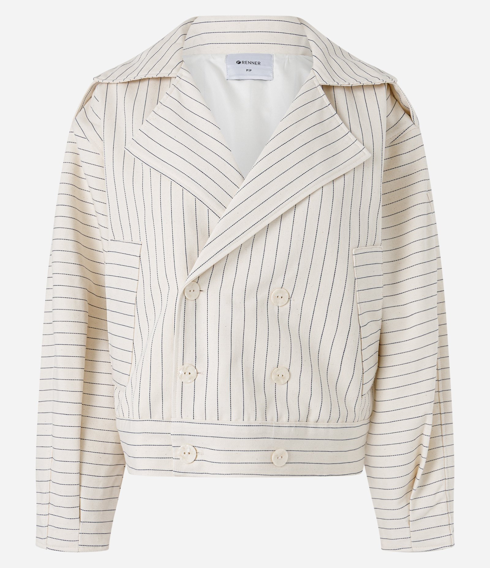 Trench Coat Curto em Sarja com Estampa Listrada Off White 5