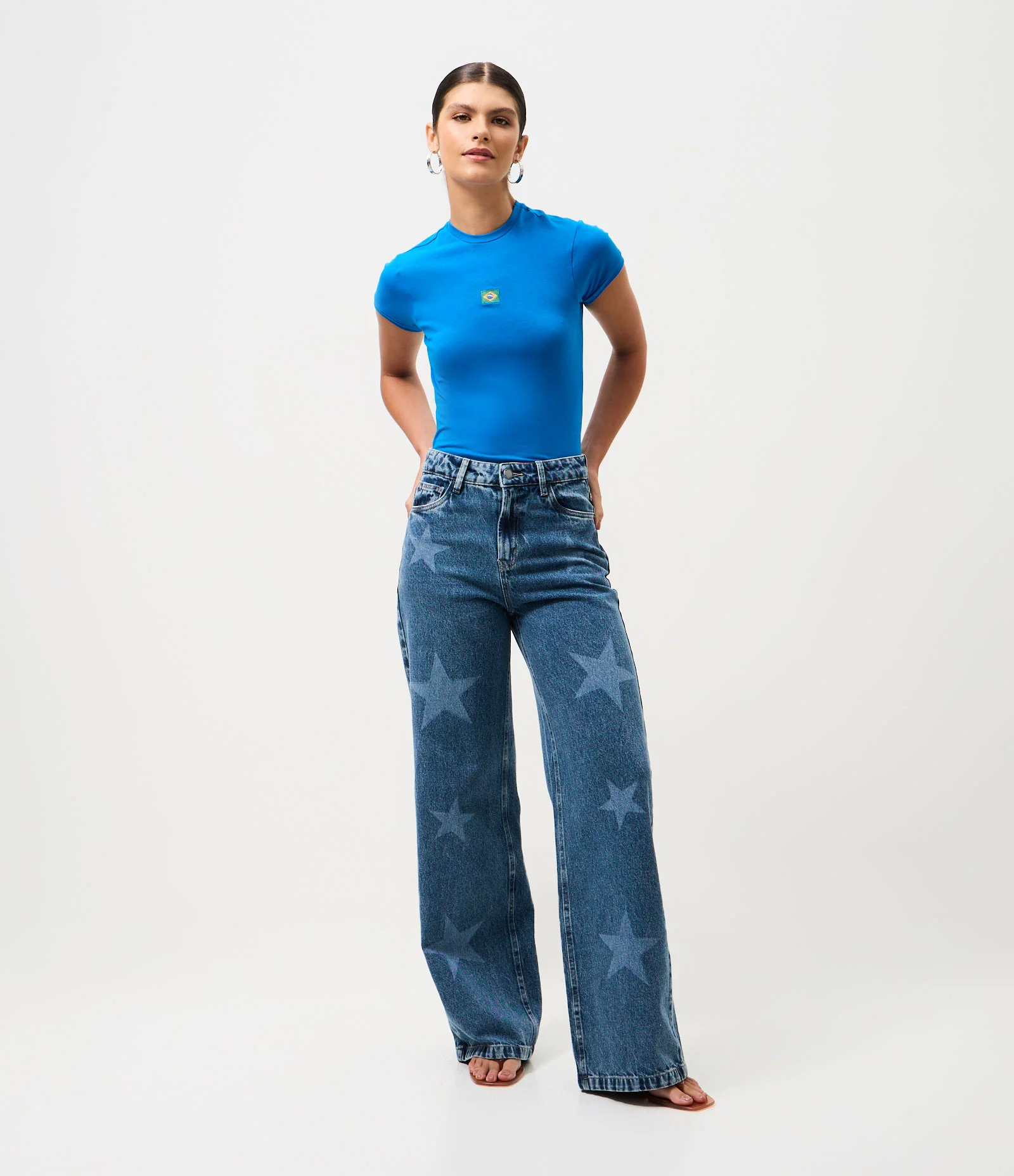 Camiseta Baby Tee com Estampa Brasil Azul 2