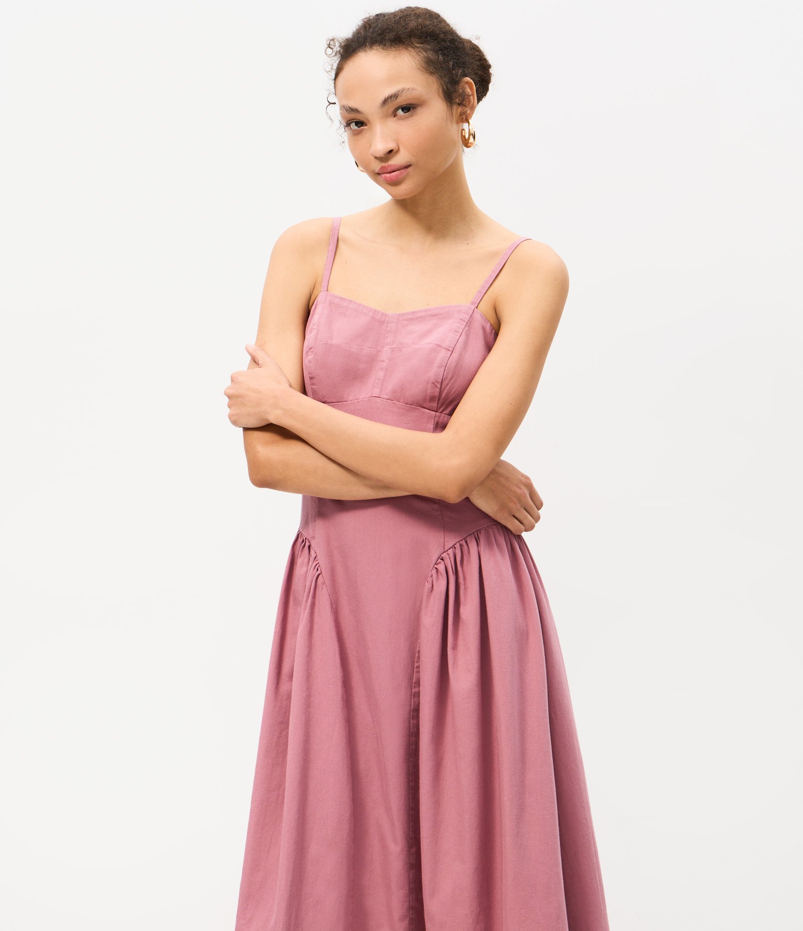 Vestido Midi em Sarja com Recortes Estruturados Rosa 2