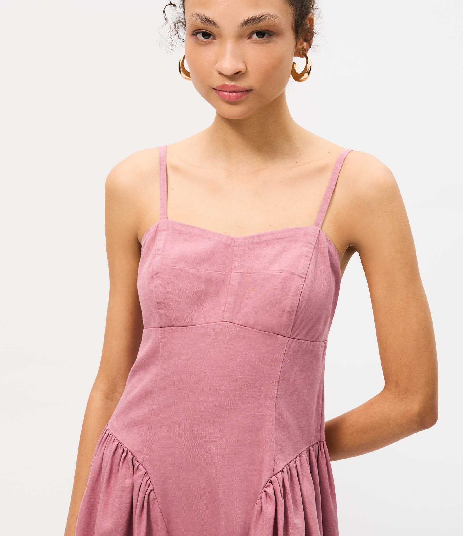 Vestido Midi em Sarja com Recortes Estruturados Rosa 3