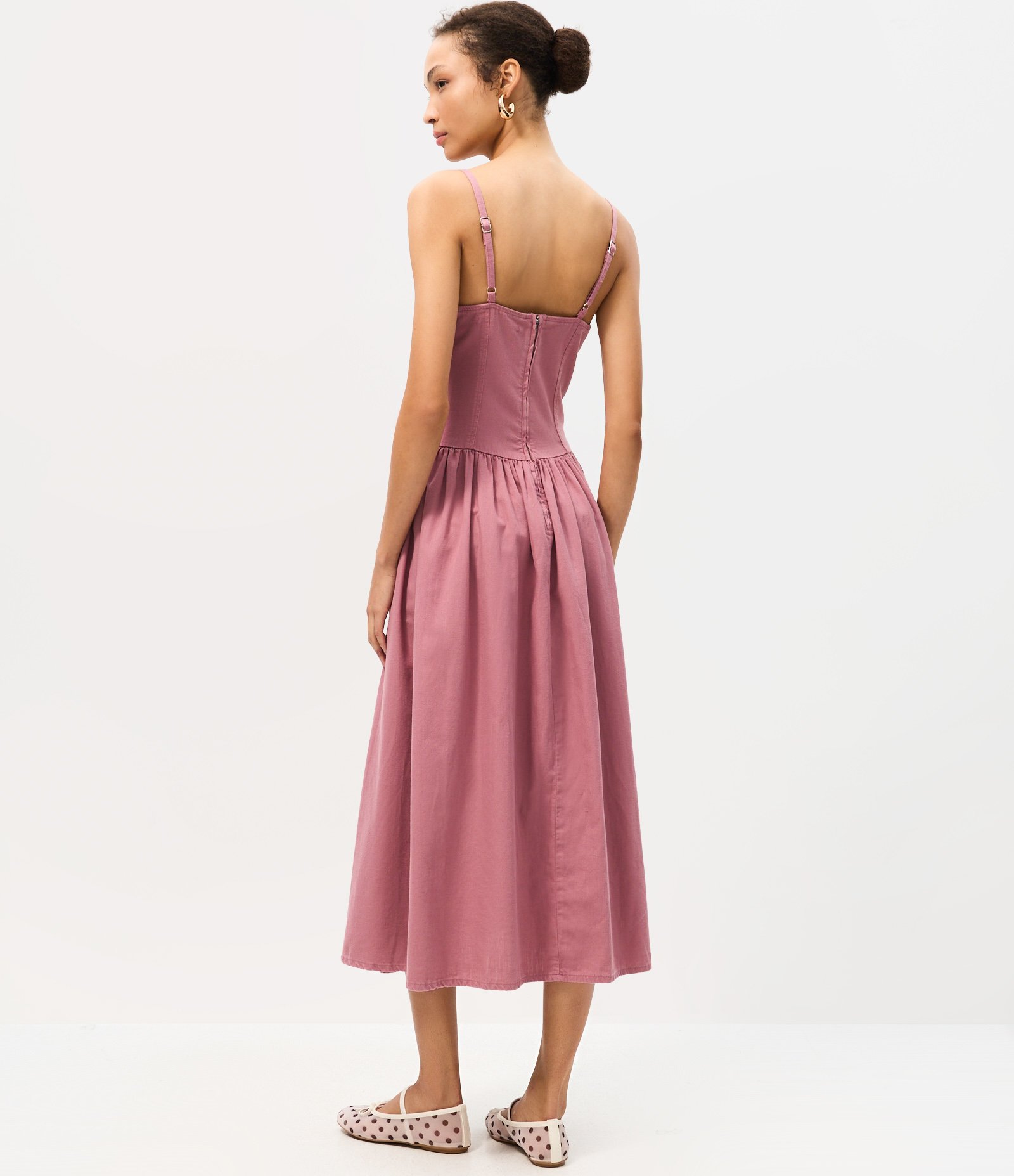 Vestido Midi em Sarja com Recortes Estruturados Rosa 4