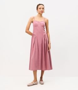 Vestido Midi em Sarja com Recortes Estruturados