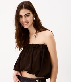 Blusa Balonê Sem Mangas em Cetim com Drapeado