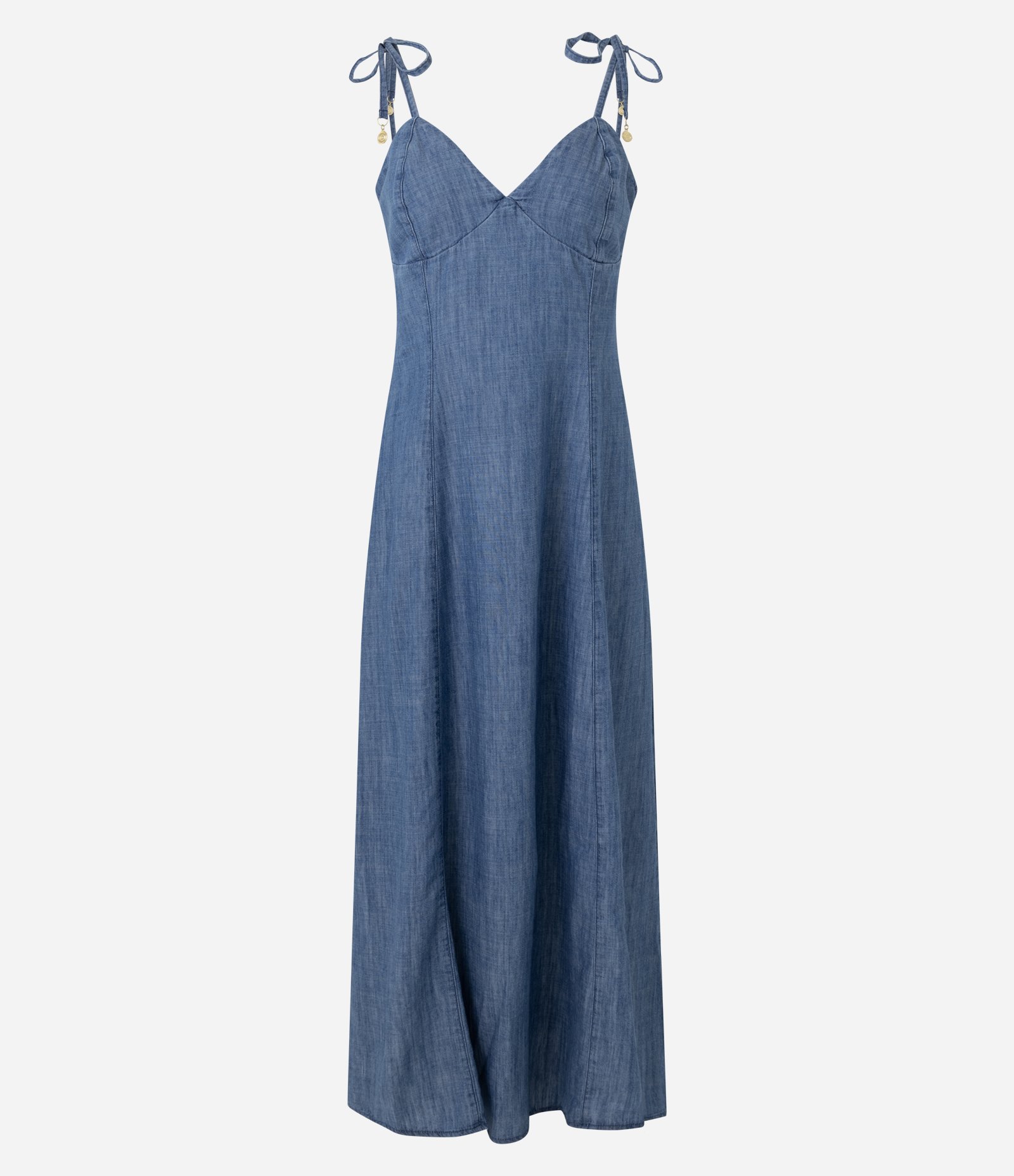 Vestido em Jeans com Decote V e Alças de Amarrar Azul 5