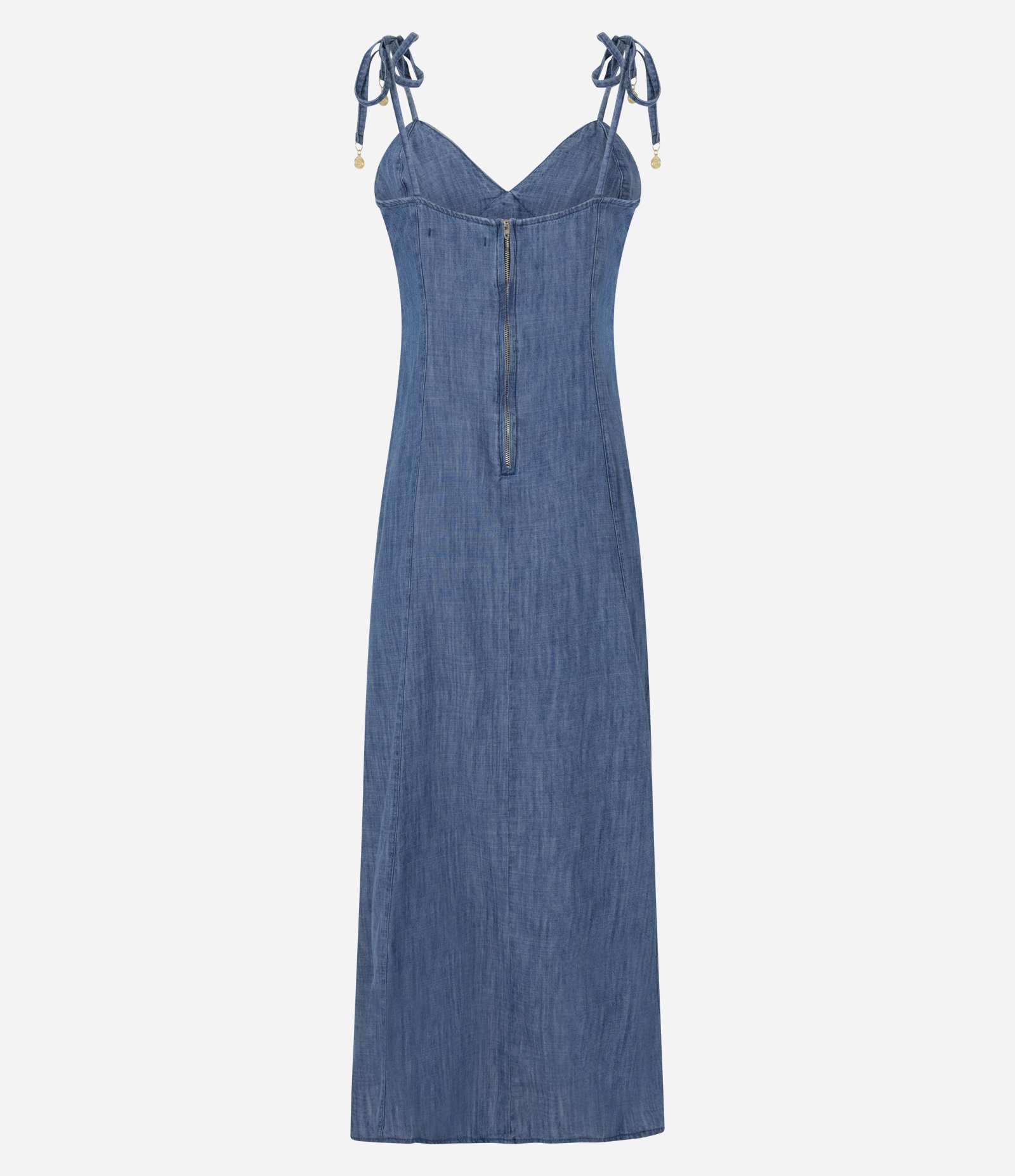 Vestido em Jeans com Decote V e Alças de Amarrar Azul 6