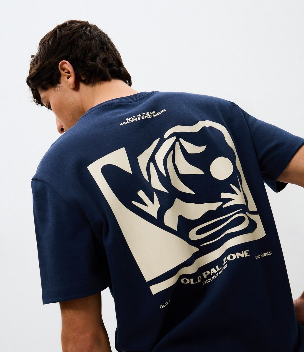 Camiseta Comfort Old Pal Zone Estampa Abstrata Suedine Azul