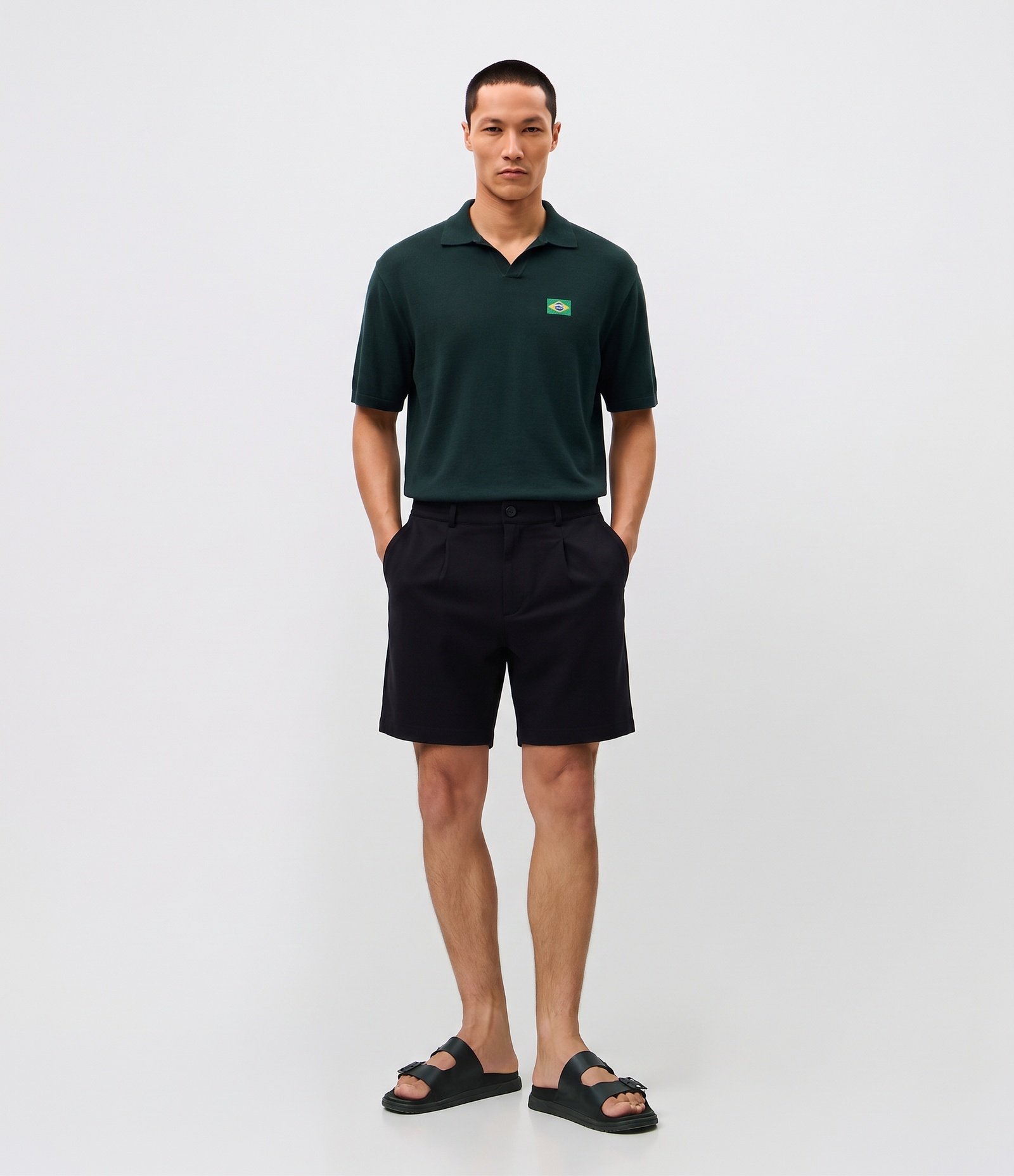 Polo Boxy Texturizada com Patch Brasil Verde 1