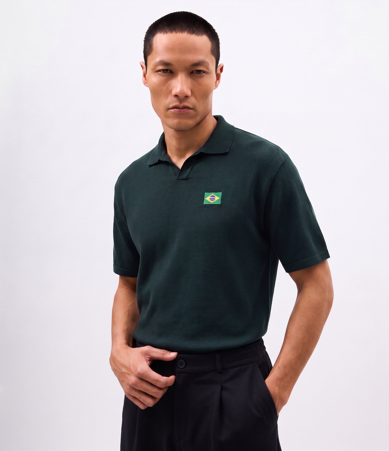 Polo Boxy Texturizada com Patch Brasil Verde 3