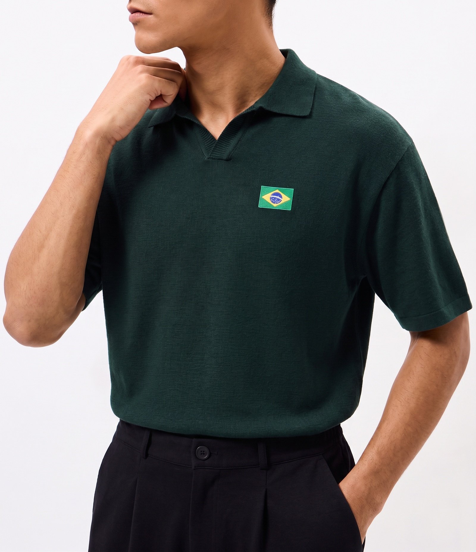 Polo Boxy Texturizada com Patch Brasil Verde 4