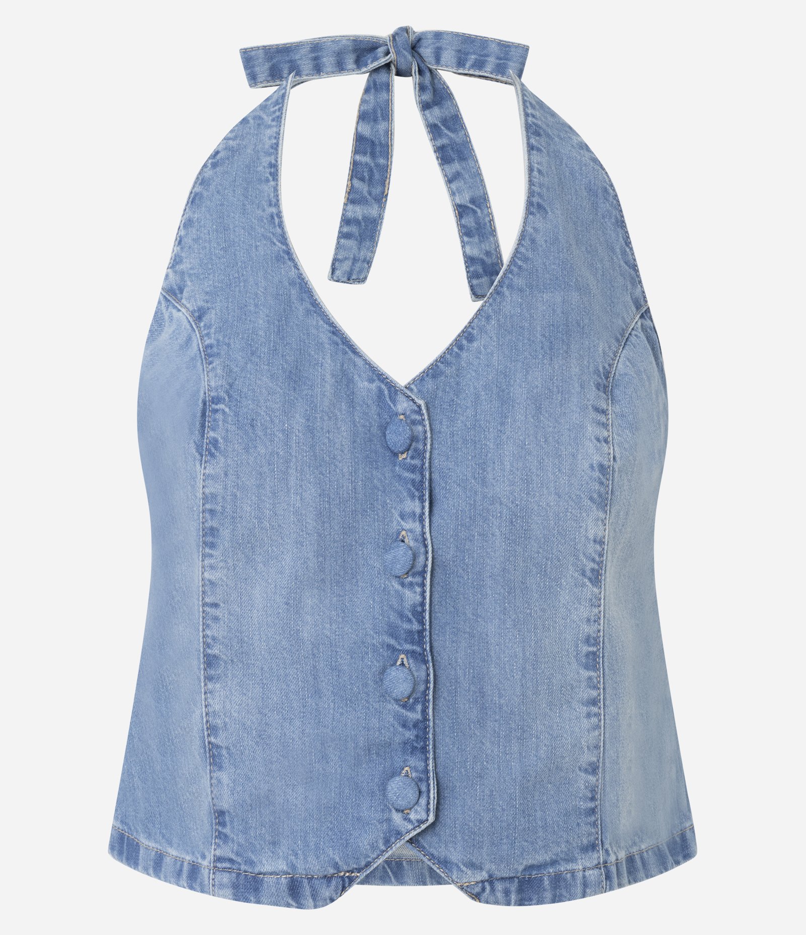 Colete Frente Única em Jeans com Botões Azul 5