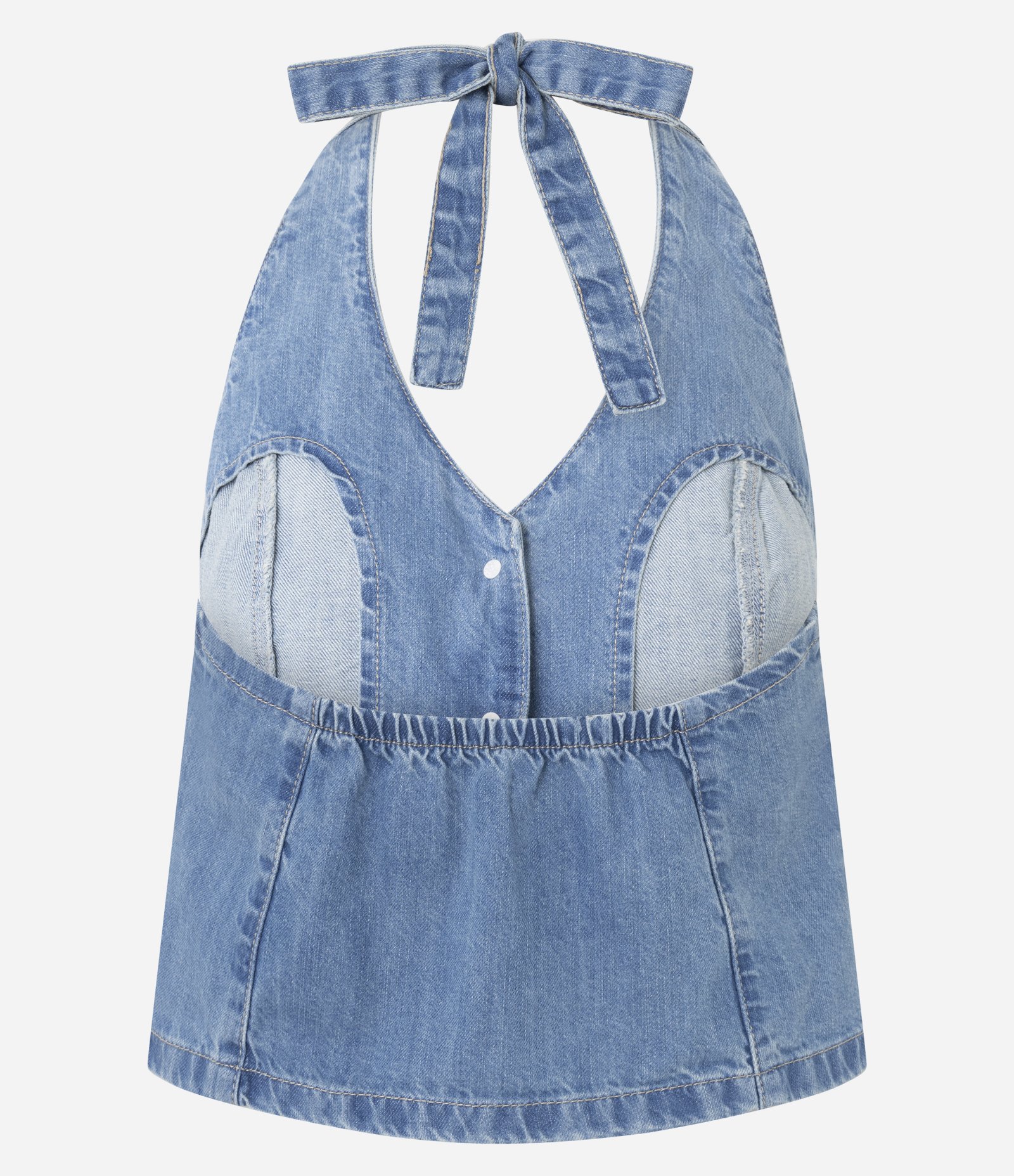 Colete Frente Única em Jeans com Botões Azul 6