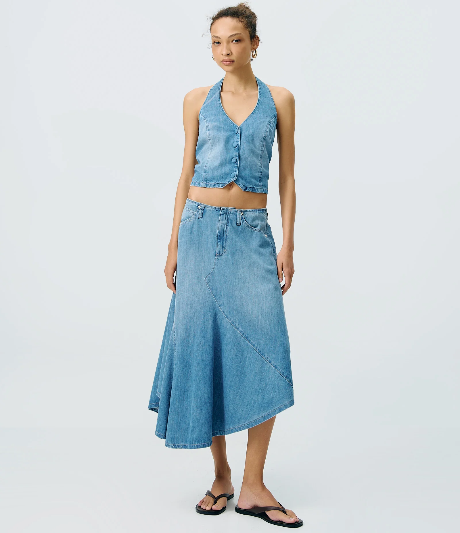 Colete Frente Única em Jeans com Botões Azul 2