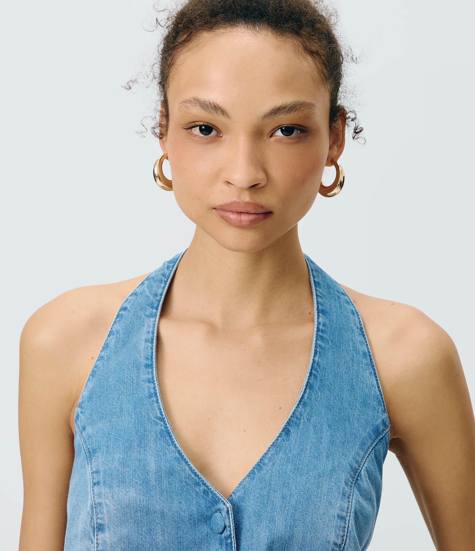 Colete Frente Única em Jeans com Botões Azul 3