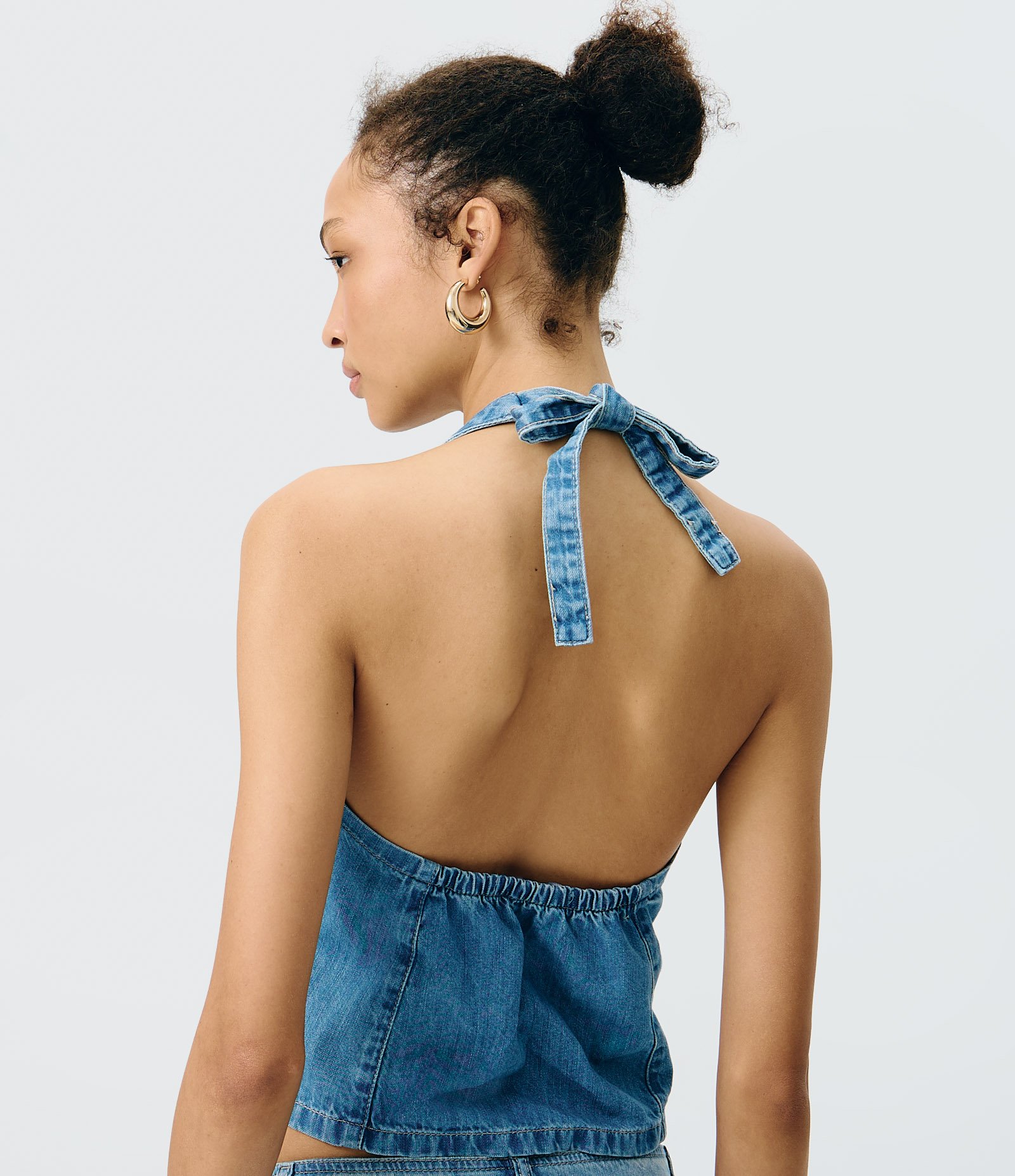 Colete Frente Única em Jeans com Botões Azul 4