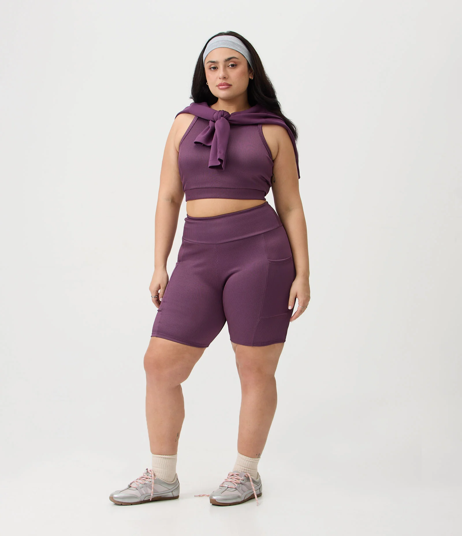 Bermuda Ciclista em Poliamida com Bolsos Laterais Curve & Plus Size Roxo 1