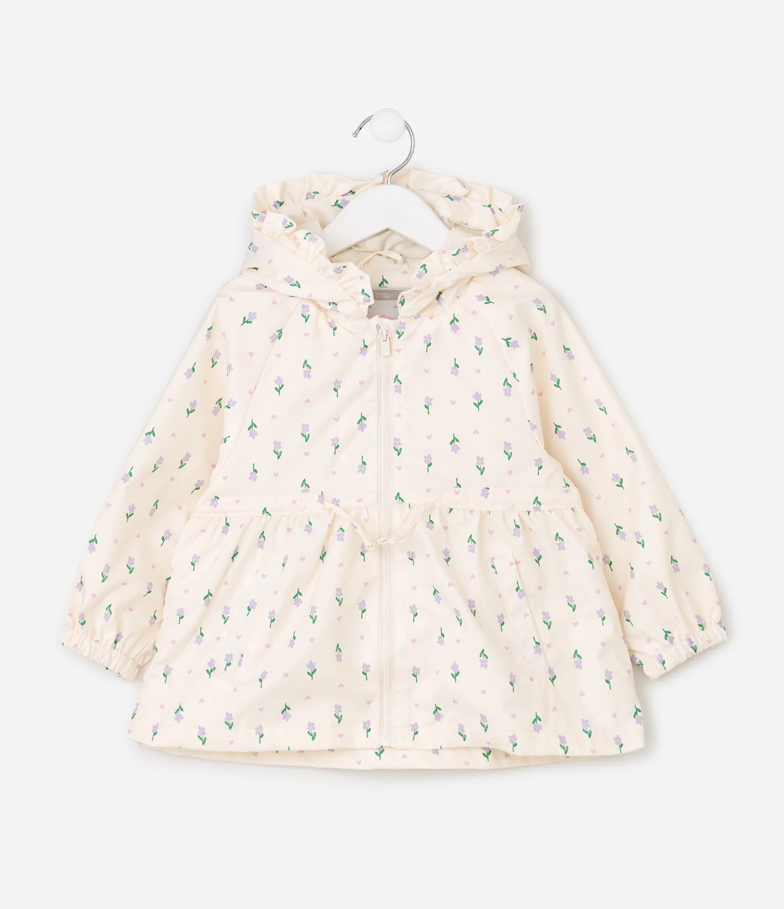 Jaqueta Parka Infantil com Capuz Estampa Floral – Tam 1 a 6 Anos Off White 2