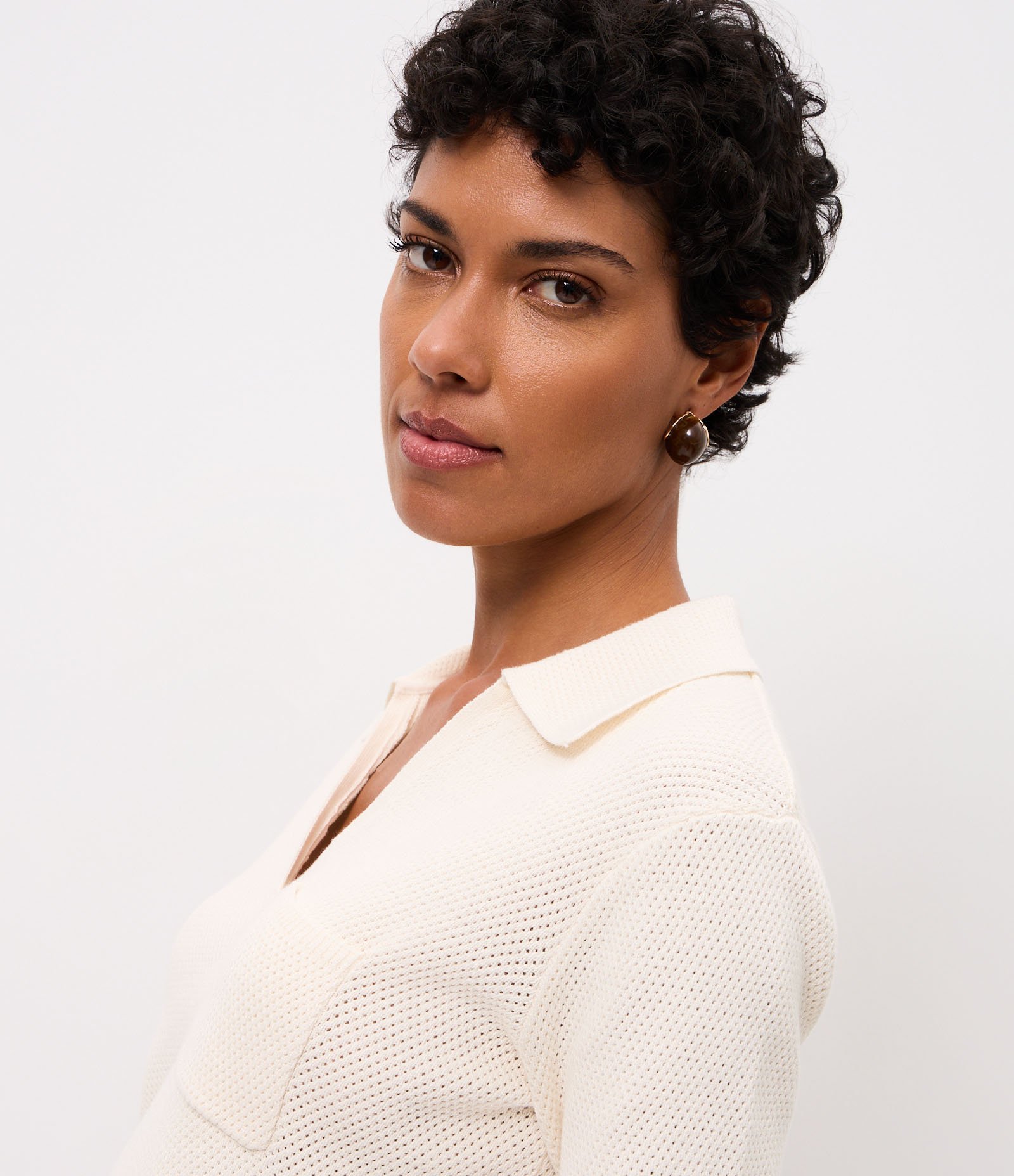 Blusa Regular em Tricô com Bolso Frontal Off White 3