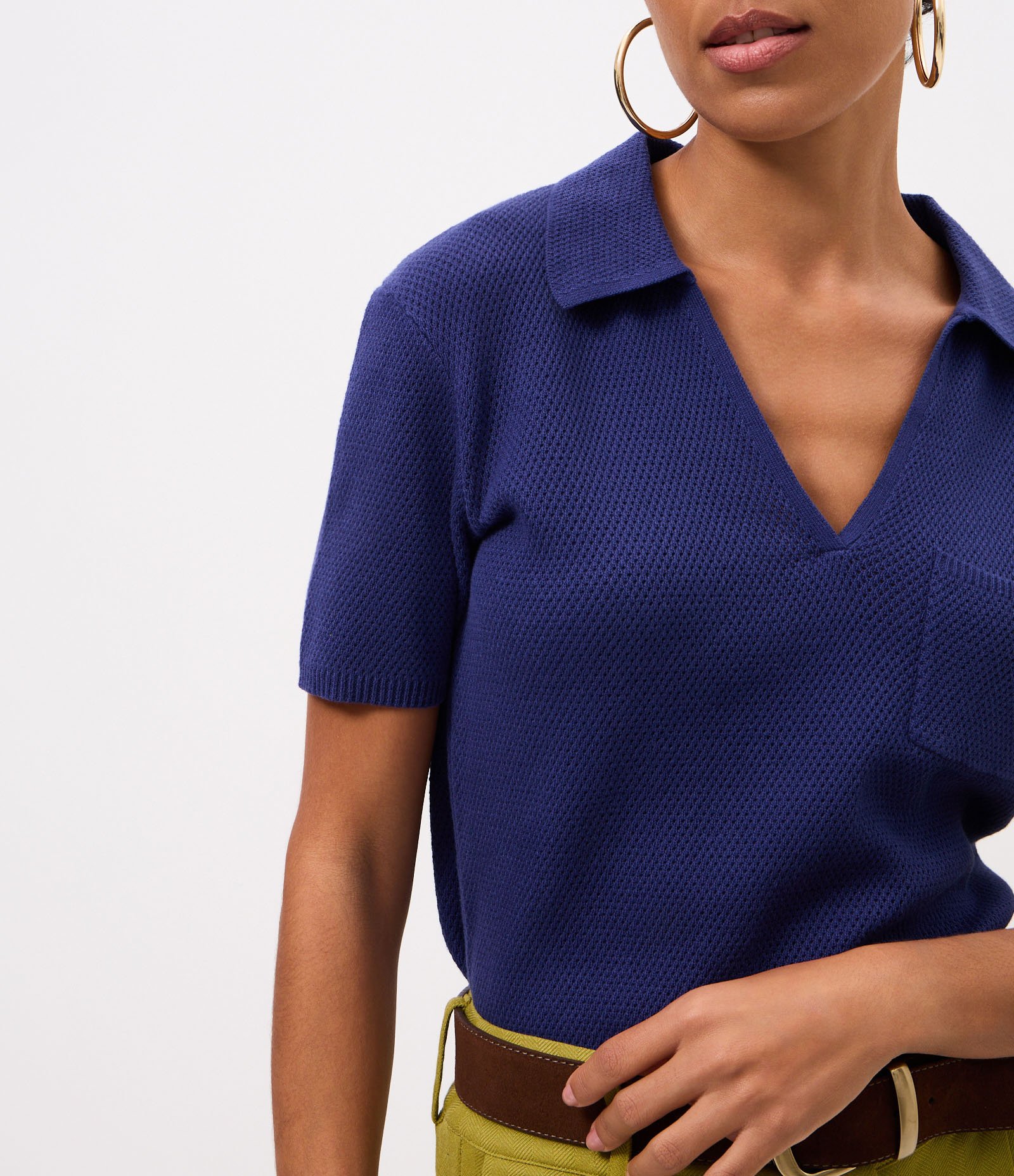 Blusa Regular em Tricô com Bolso Frontal Azul 4