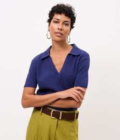 Blusa Regular em Tricô com Bolso Frontal