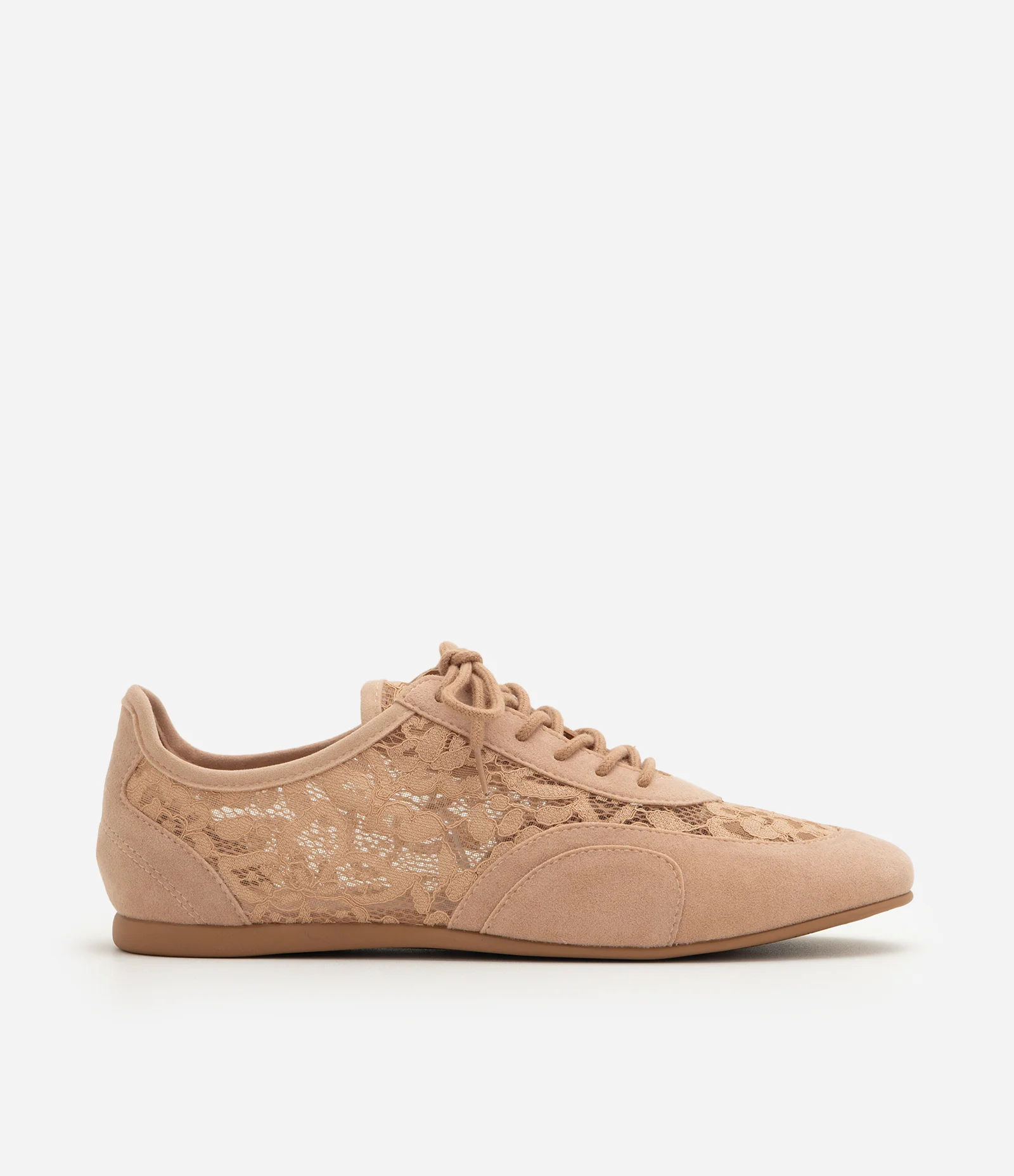 Tênis com Detalhe em Renda e Solado Baixo Rosa 1