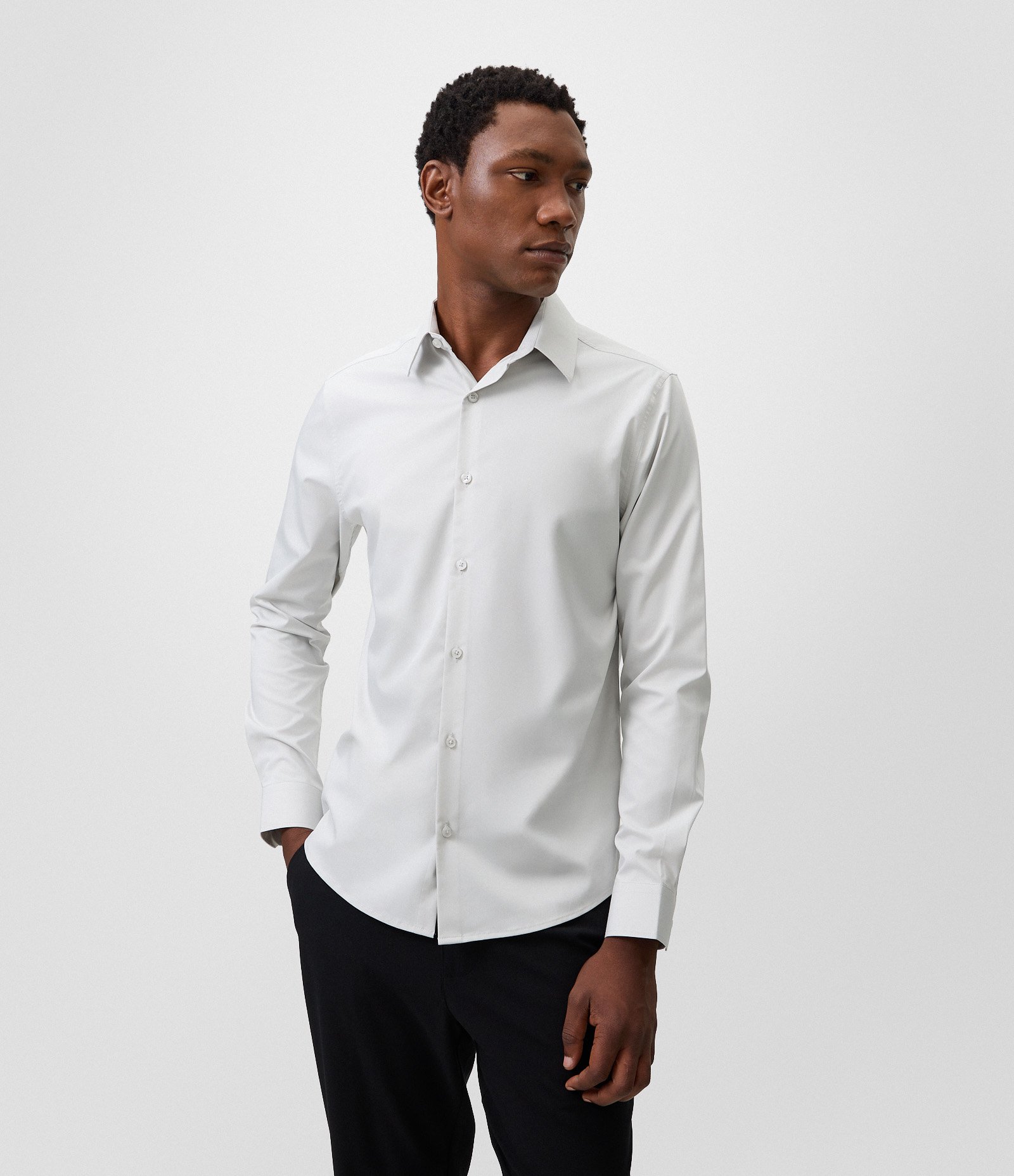 Camisa Slim em Fibra de Bambu Cinza Claro 1