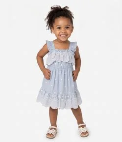 Vestido Infantil com Corações e Bordados - Tam 1 a 6 Anos