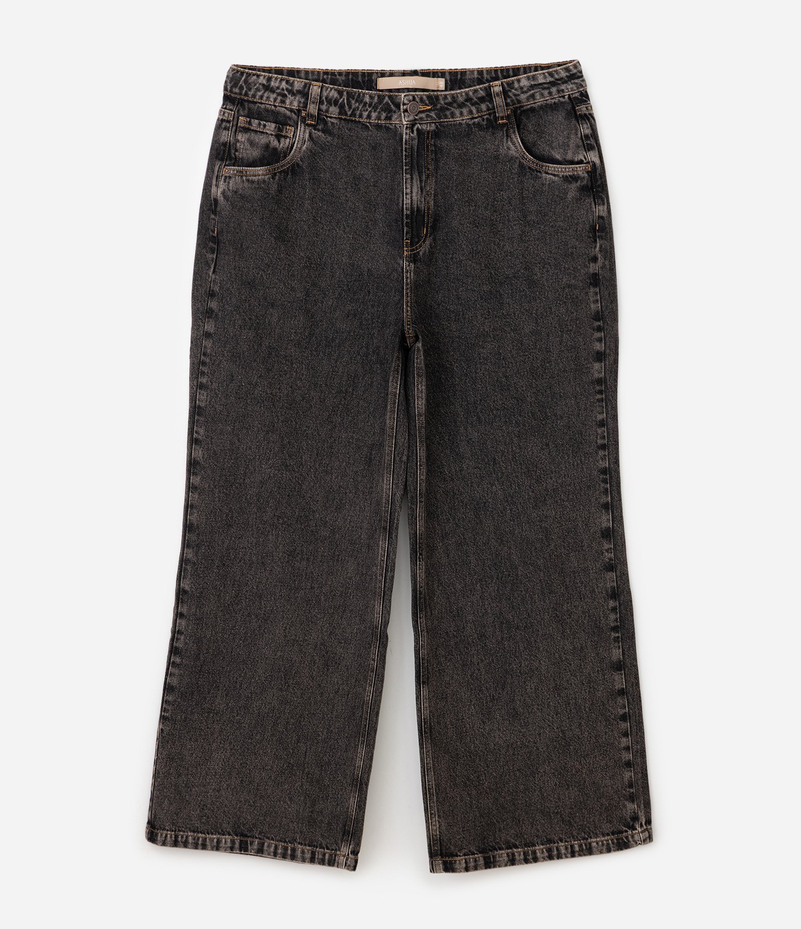 Calça Wide em Jeans com Barra a Fio Curve & Plus Size Marrom 6